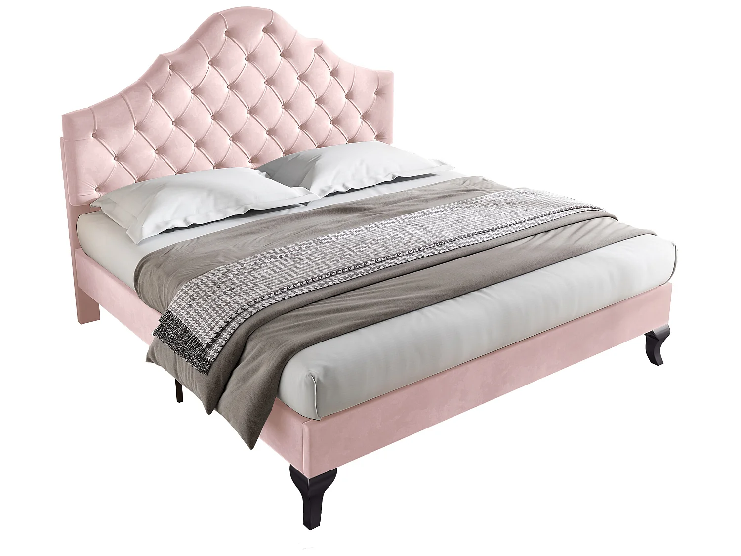 Lit rembourré 140*200 avec sommier à lattes et tête de lit, rose