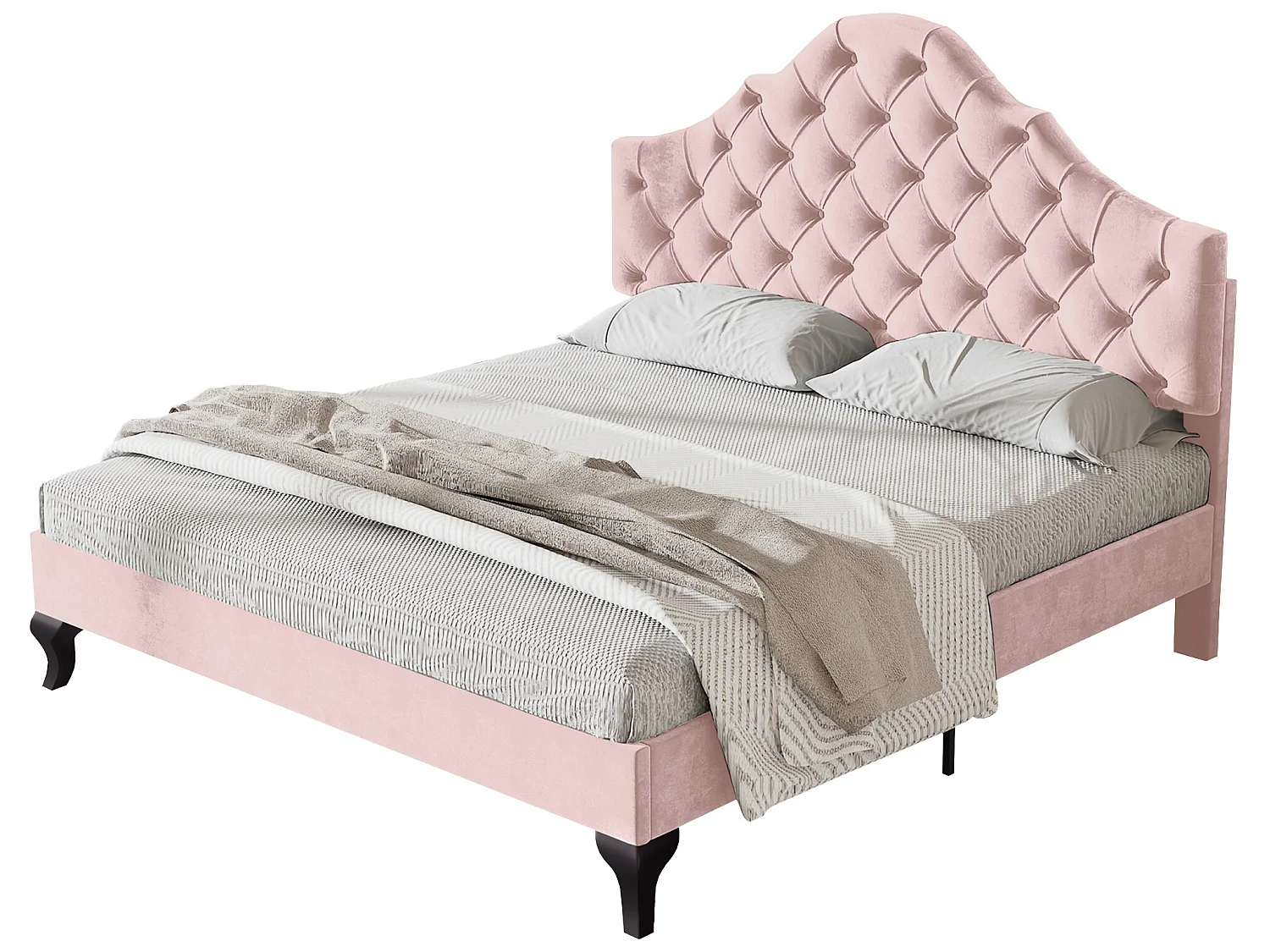 Lit rembourré 140*200 avec sommier à lattes et tête de lit, rose