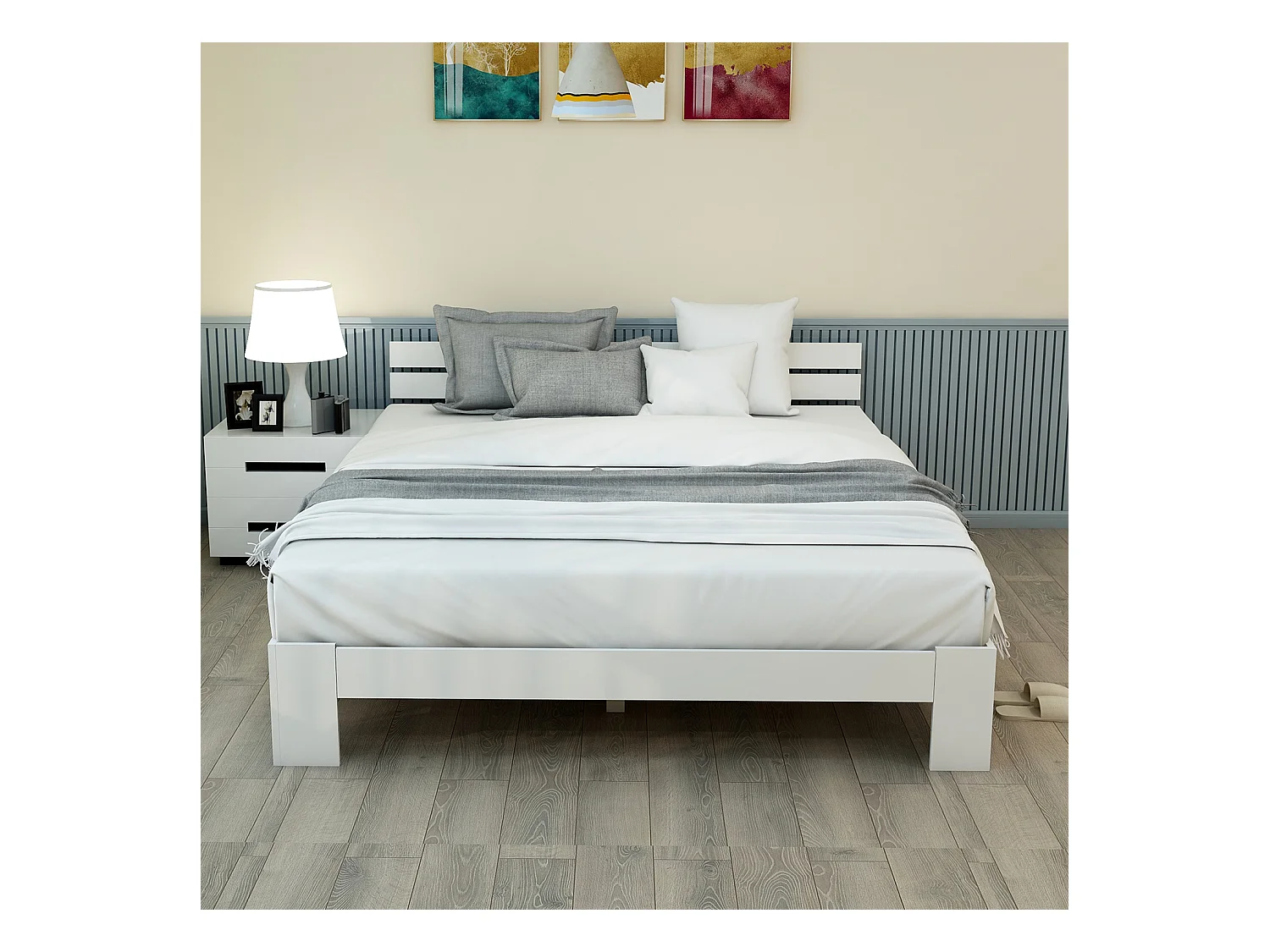 Massief houten tweepersoonsbed met bedframe, hoofdeinde en lattenbodem - 200 x 140 cm