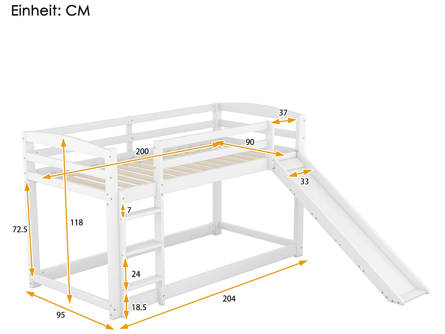 Lit pour enfants et adolescents avec cadre en bois massif, montage facile, 90x200cm, blanc