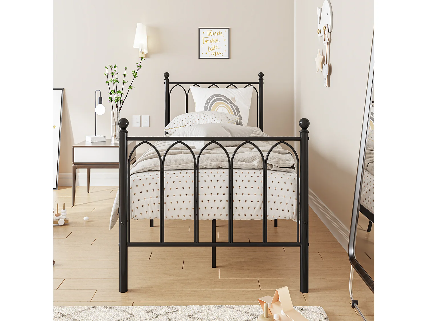 Lit en métal avec sommier à lattes -  noir 90x190cm