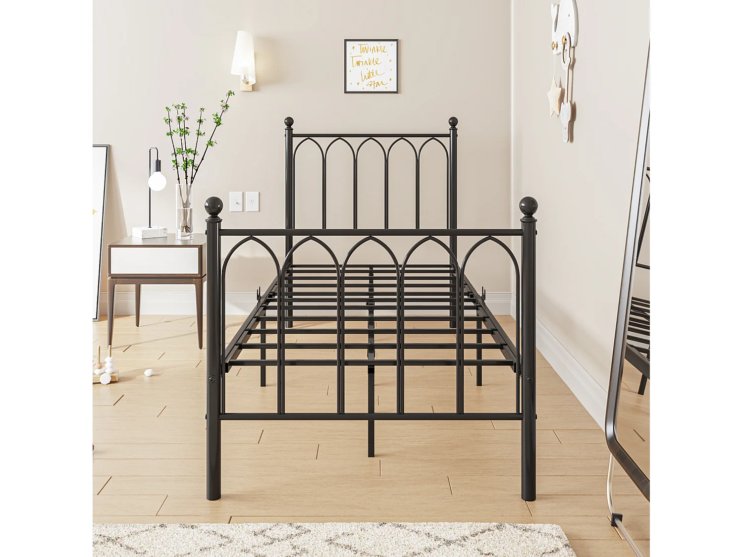 Lit en métal avec sommier à lattes -  noir 90x190cm