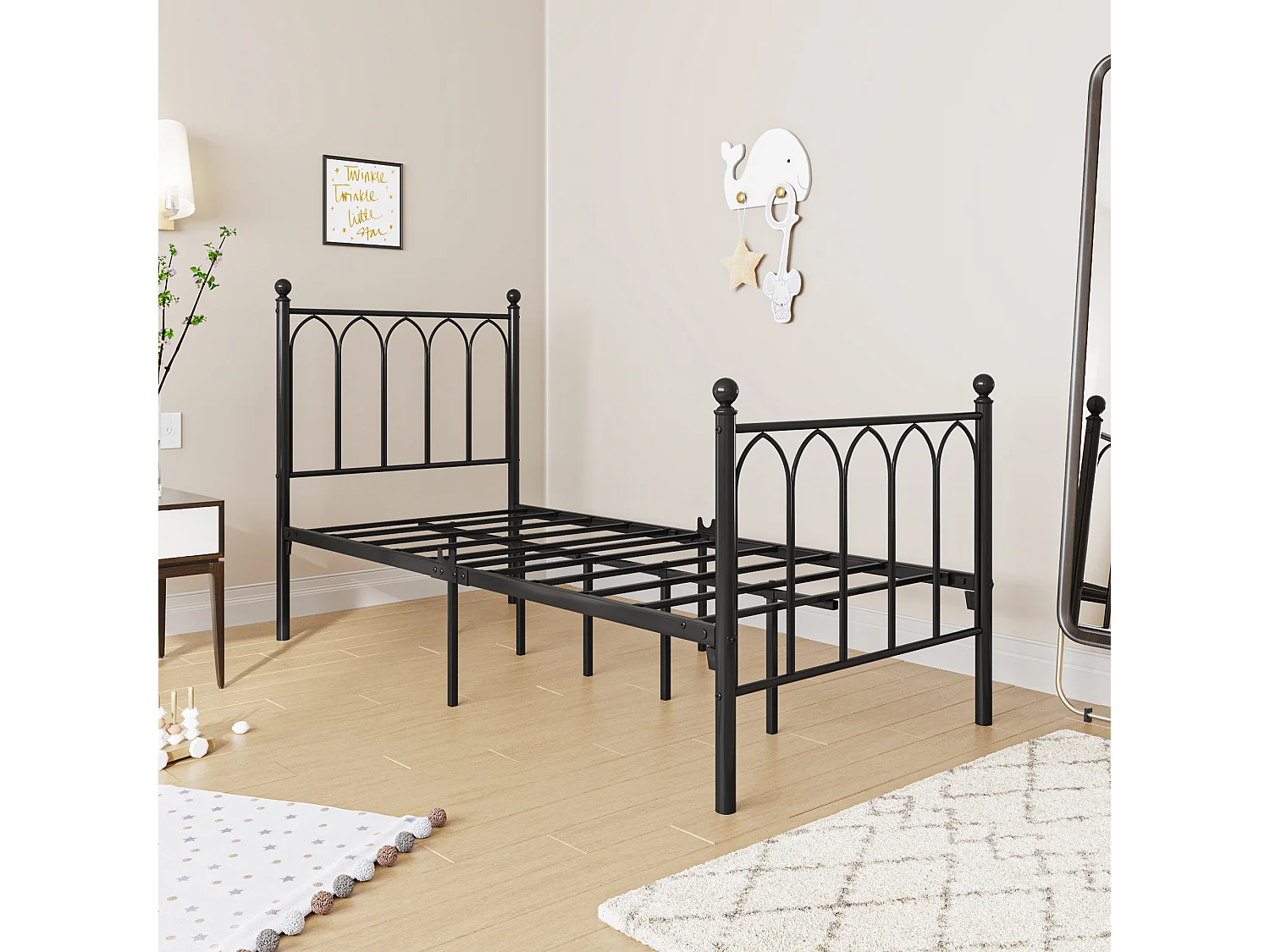 Lit en métal avec sommier à lattes -  noir 90x190cm