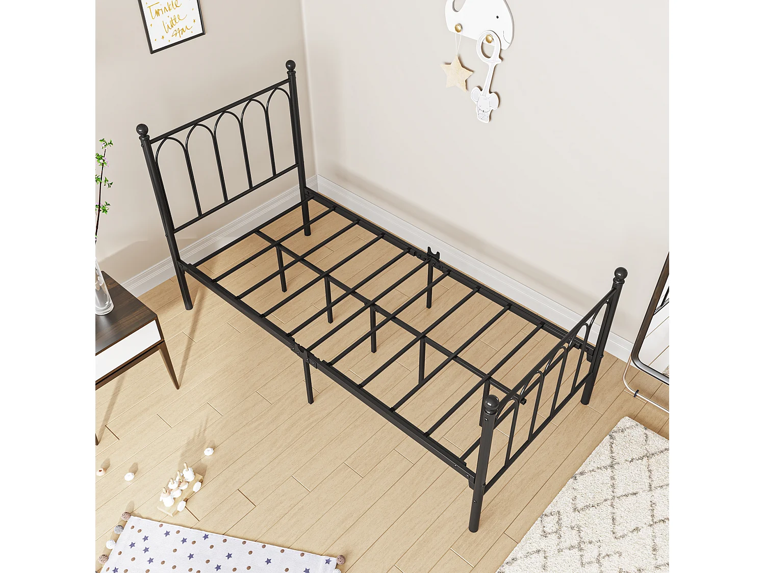 Lit en métal avec sommier à lattes -  noir 90x190cm