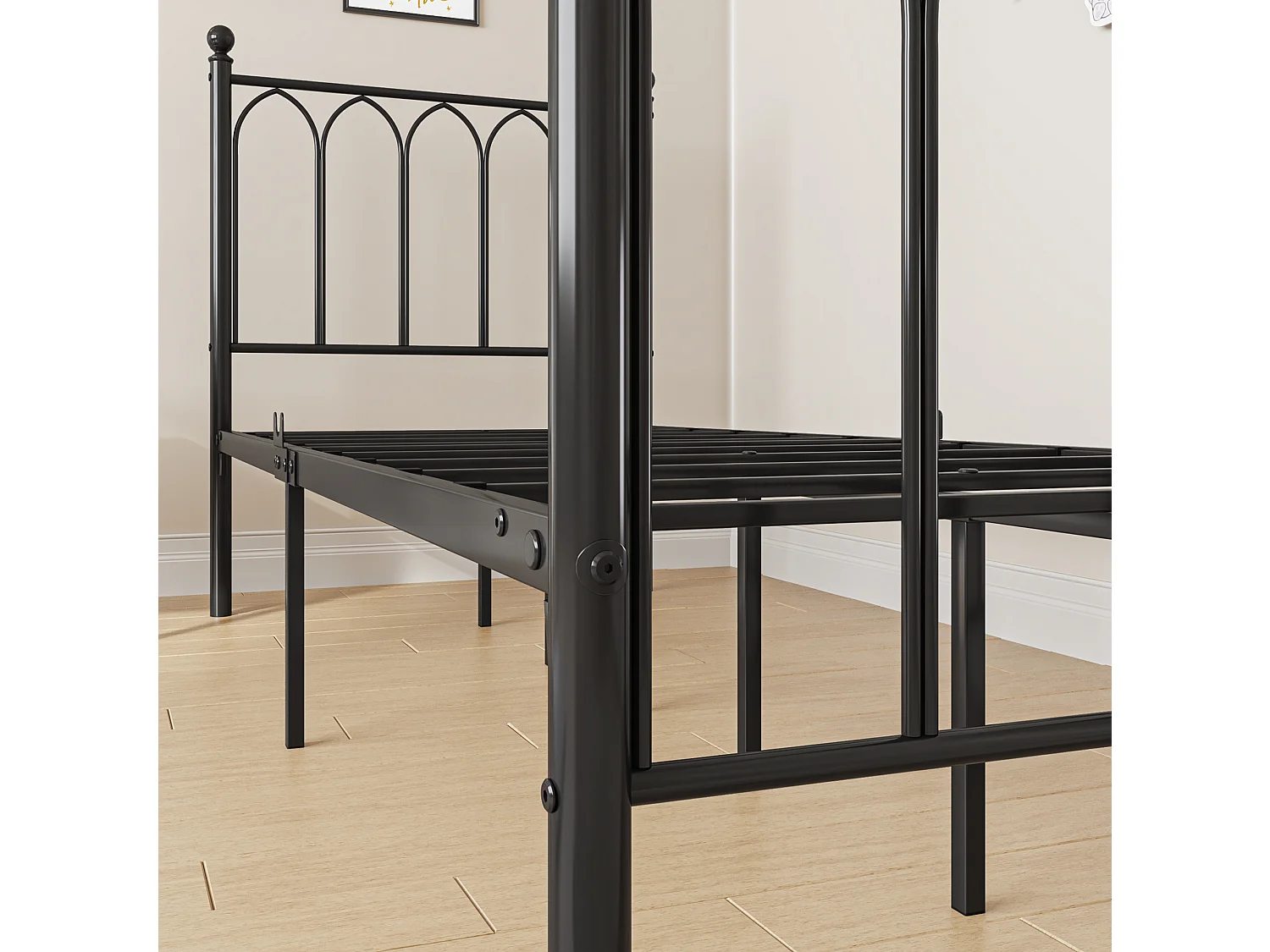 Lit en métal avec sommier à lattes -  noir 90x190cm