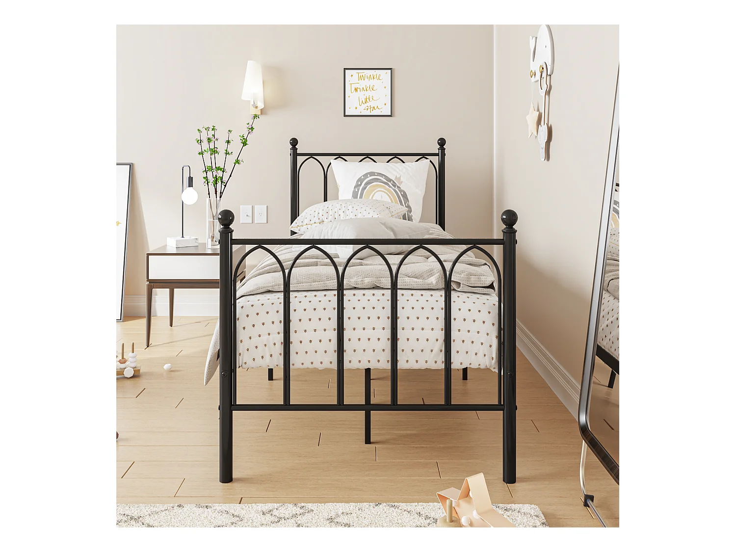 Metalen bed met lattenbodem - zwart 90x190cm