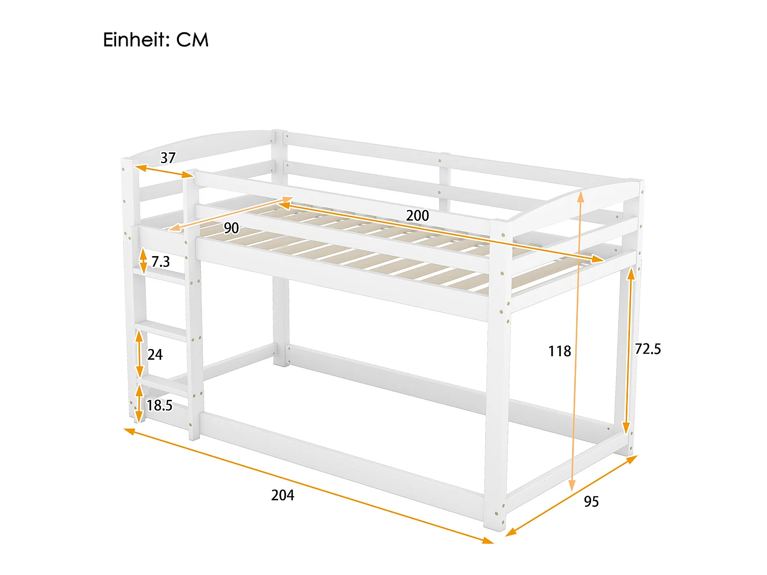Kinderbed, frame van massief grenen, eenvoudig te monteren, 90x200cm, wit