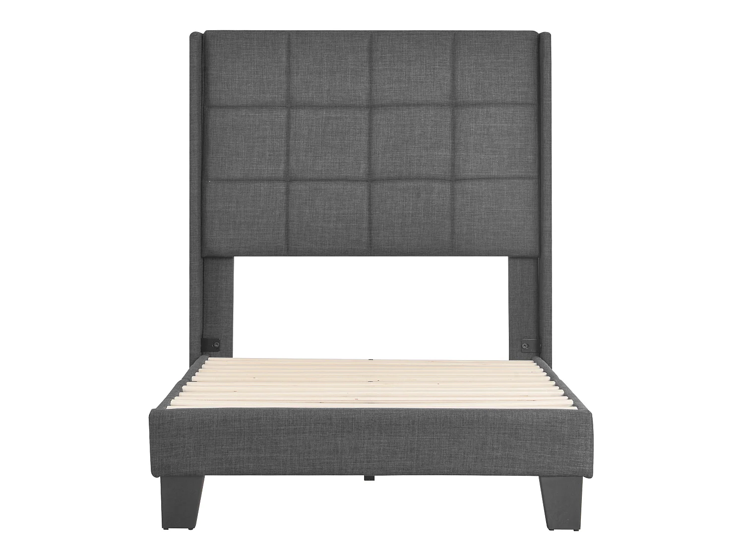 Lit moderne avec tête de lit rembourrée, 90x200cm, en lin gris