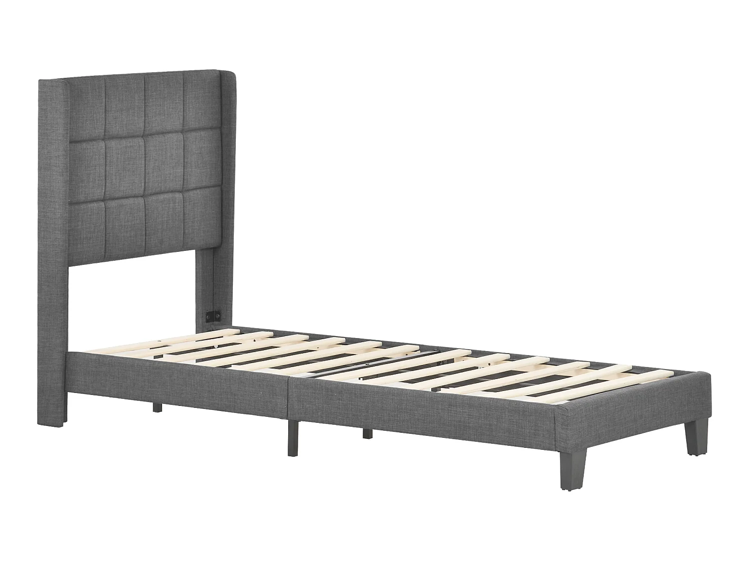 Lit moderne avec tête de lit rembourrée, 90x200cm, en lin gris