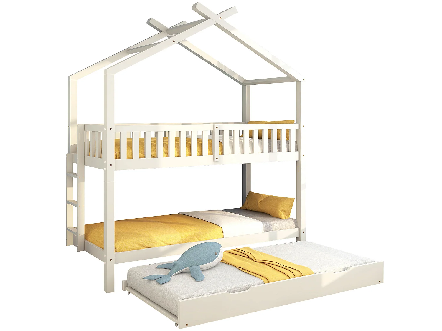 Lit enfant multifonctionnel avec design compact, extensible et en bois de pin massif - blanc
