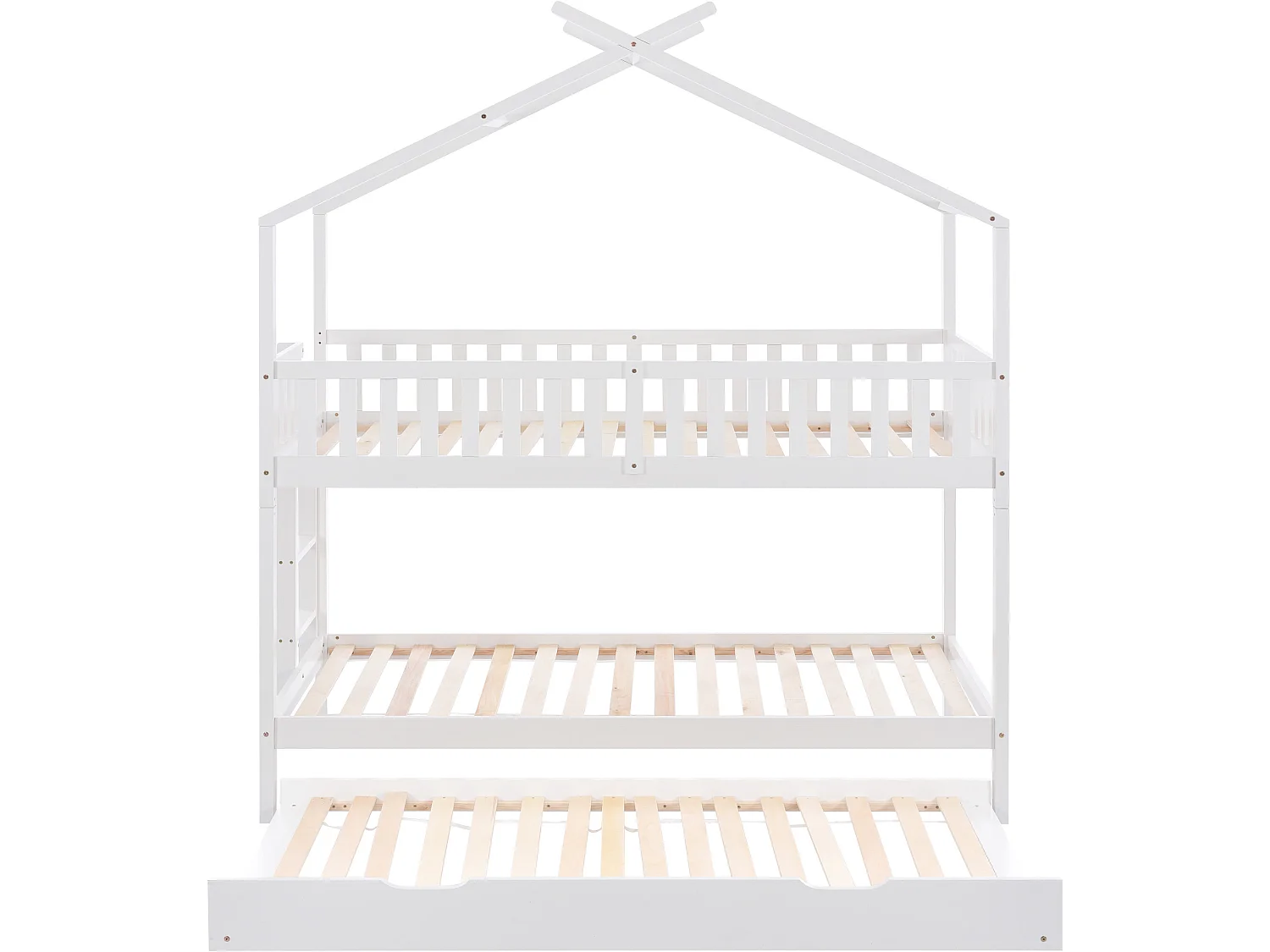Lit enfant multifonctionnel avec design compact, extensible et en bois de pin massif - blanc