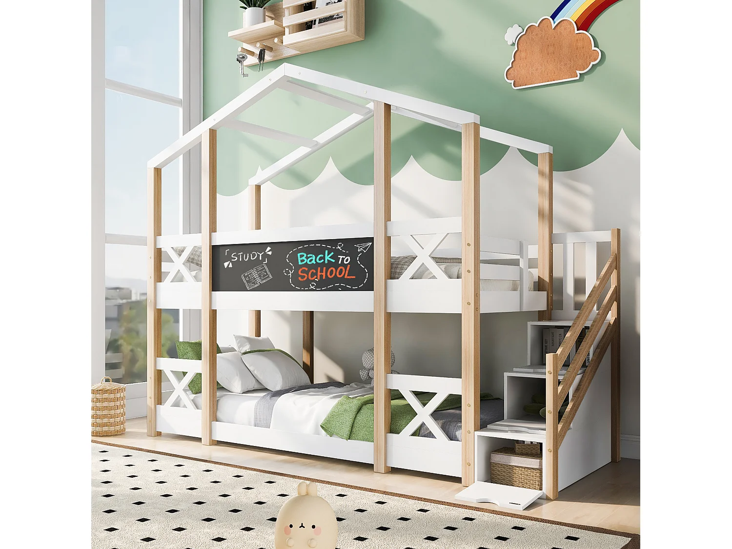 Lit pour enfants avec grenier holistique 90 x 200 cm blanc