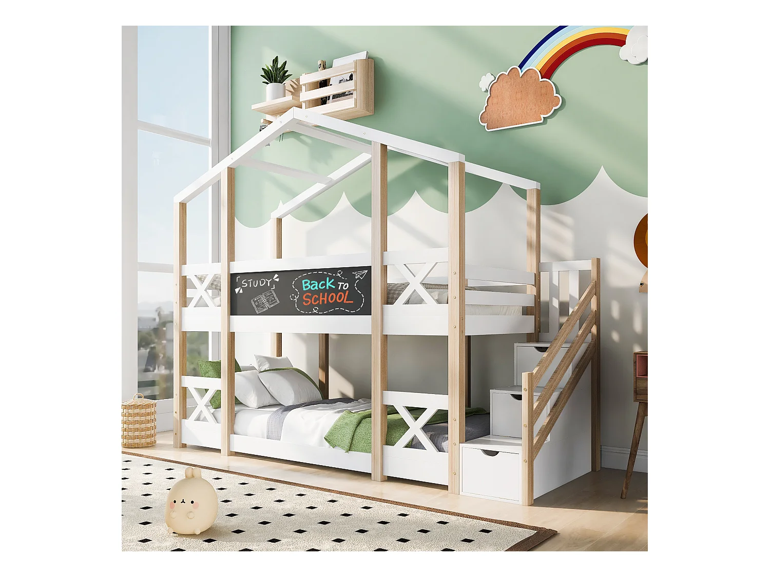 Lit pour enfants avec grenier holistique 90 x 200 cm blanc