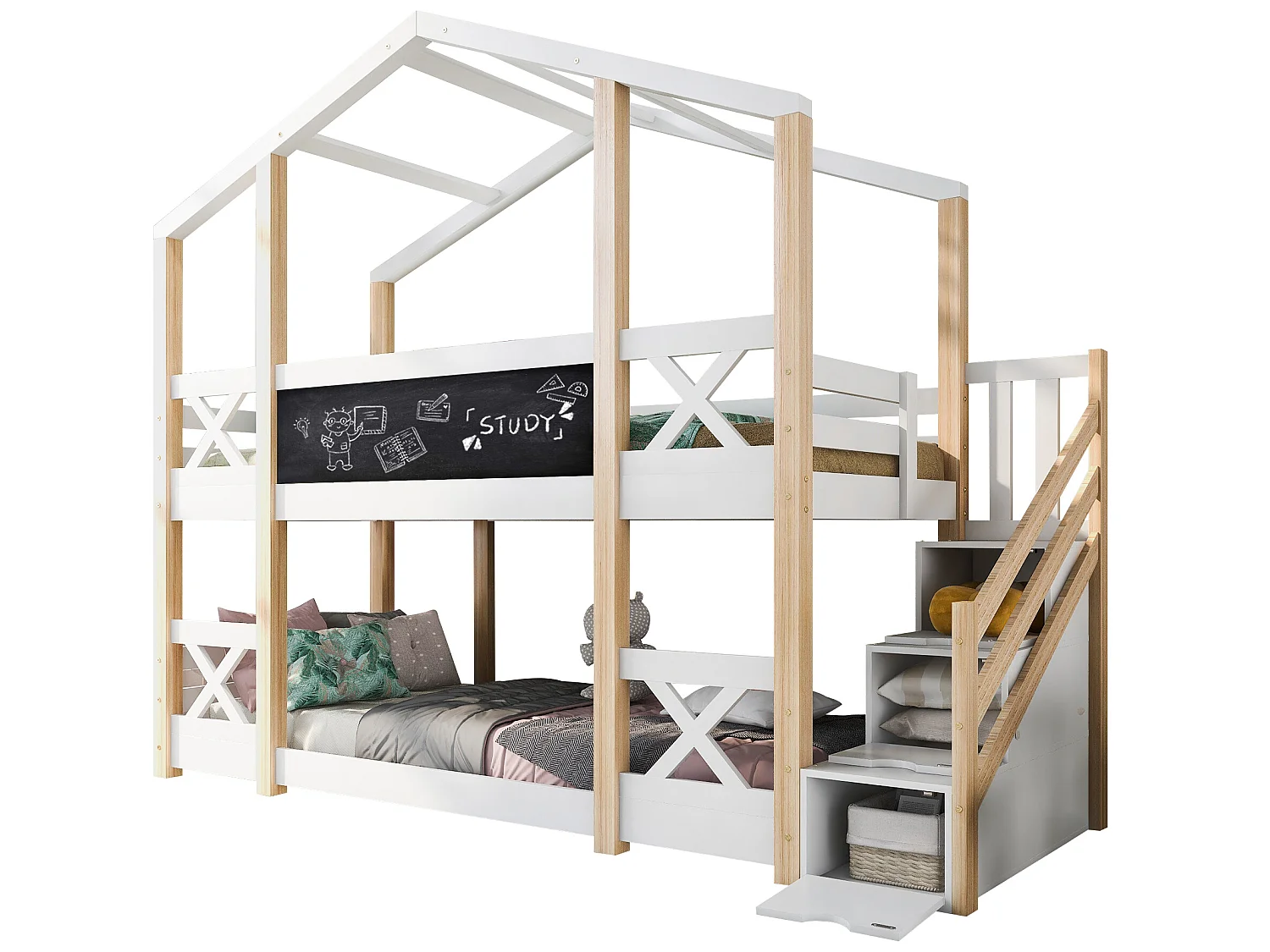 Lit pour enfants avec grenier holistique 90 x 200 cm blanc