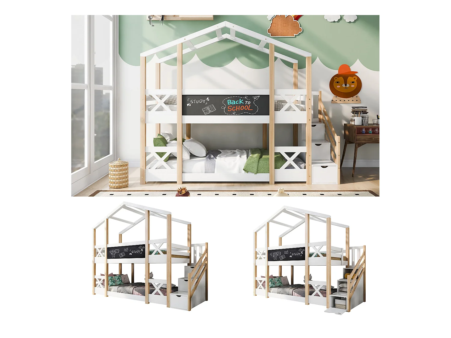 Kinderbed met holistische loft 90 x 200 cm wit
