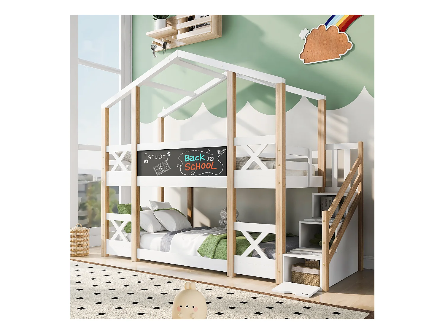 Lit pour enfants avec grenier holistique 90 x 200 cm blanc