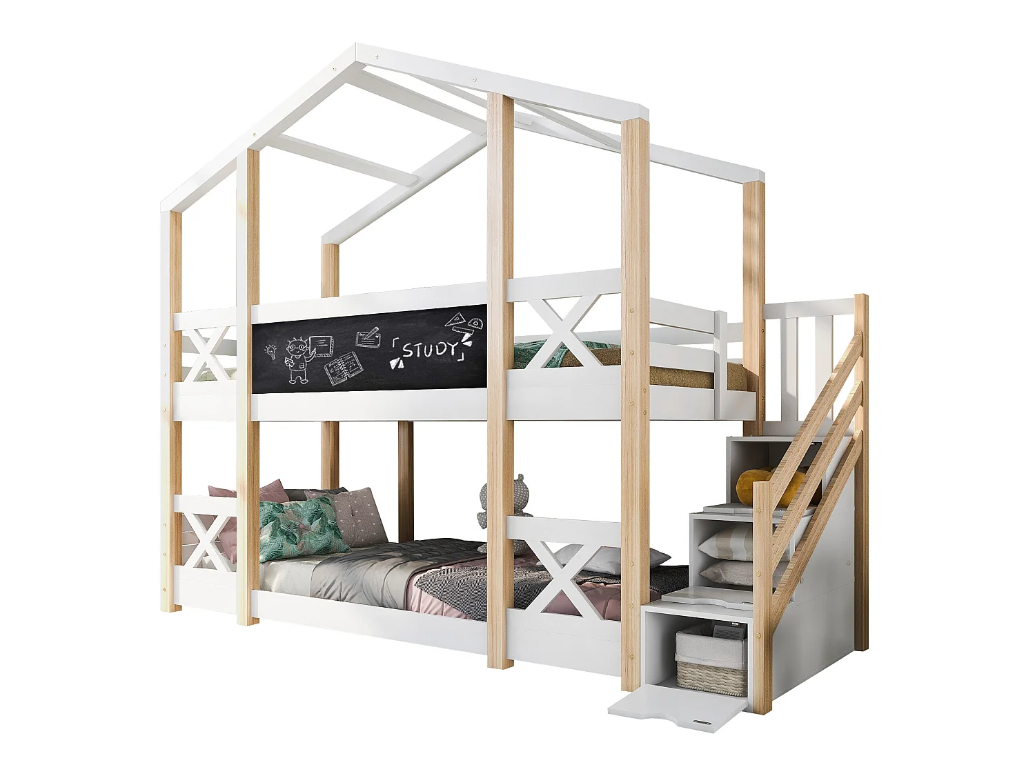 Lit pour enfants avec grenier holistique 90 x 200 cm blanc