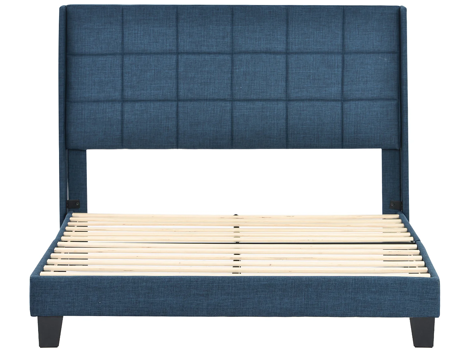 Gestoffeerd bed met hoofdeinde, lattenbodem, 140x200cm, blauw linnen