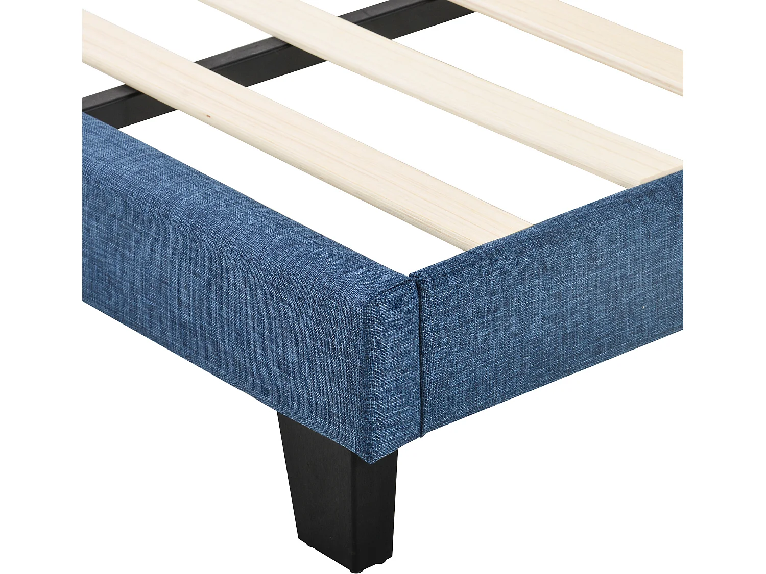 Gestoffeerd bed met hoofdeinde, lattenbodem, 140x200cm, blauw linnen