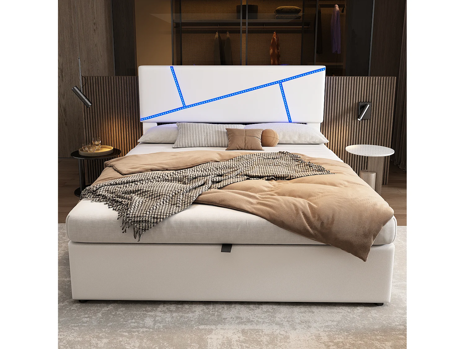 Comfortabel bed met LED-lichtstrip, 160*200 cm, wit