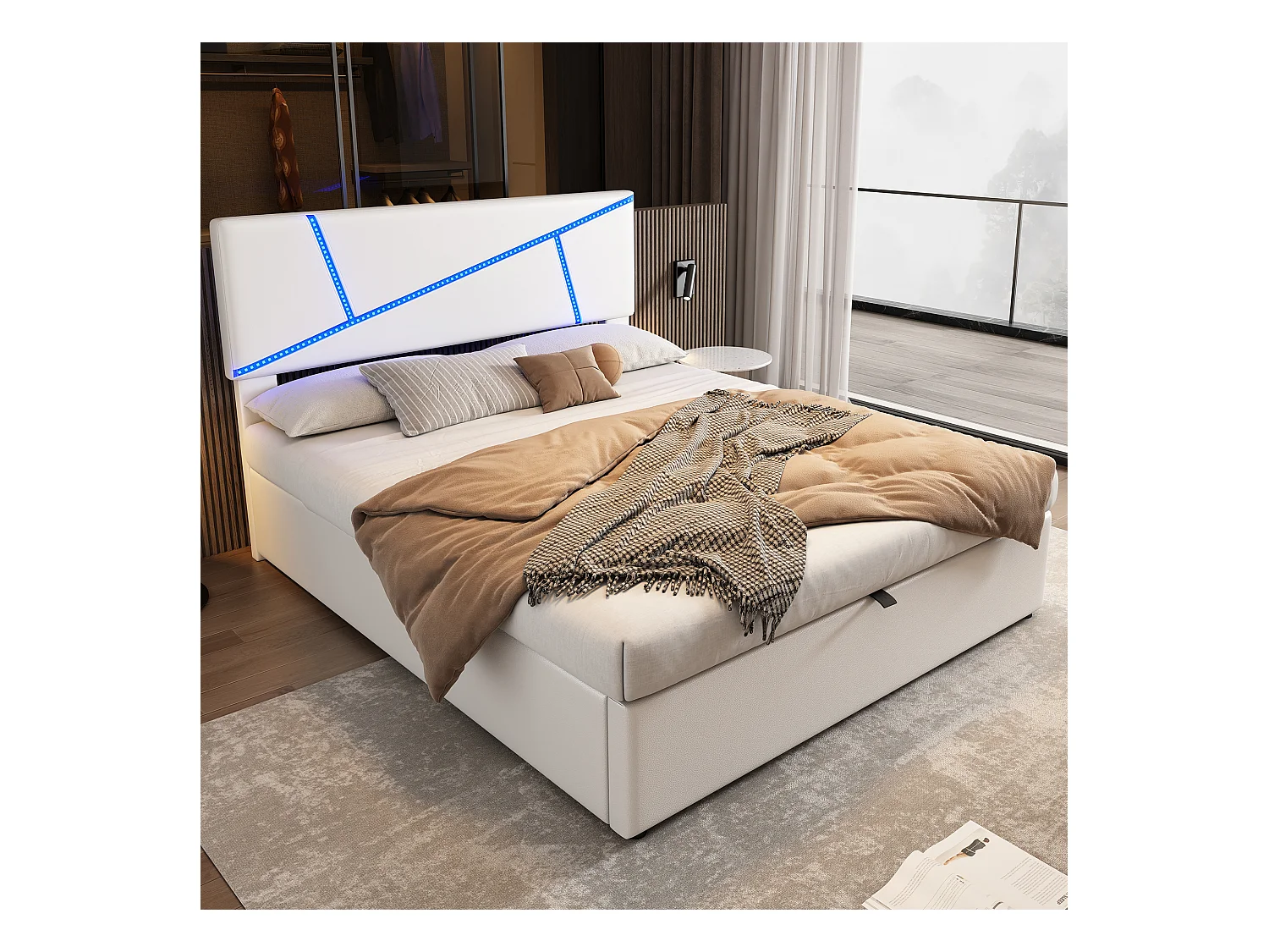 Comfortabel bed met LED-lichtstrip, 160*200 cm, wit