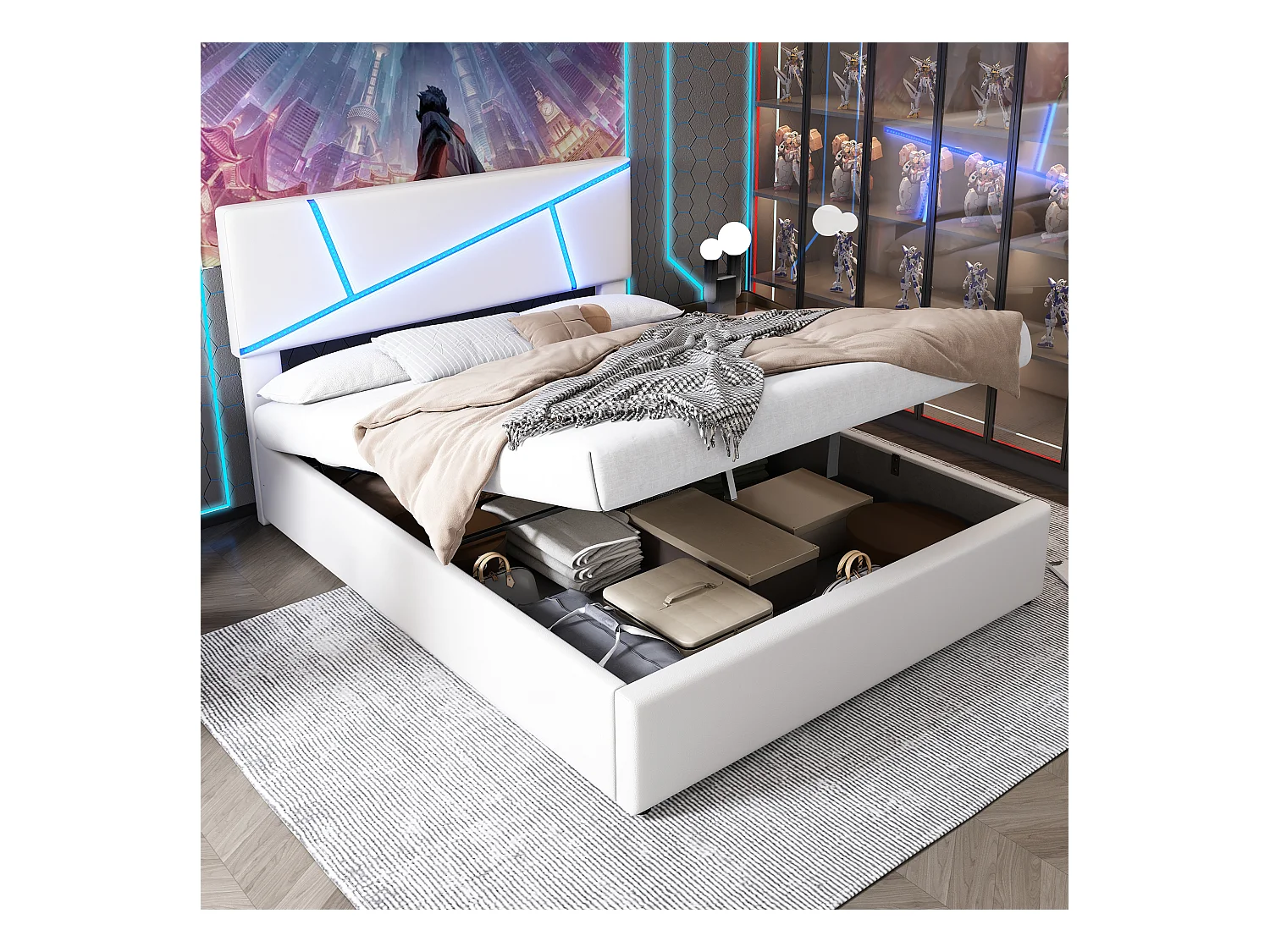 Comfortabel bed met LED-lichtstrip, 160*200 cm, wit