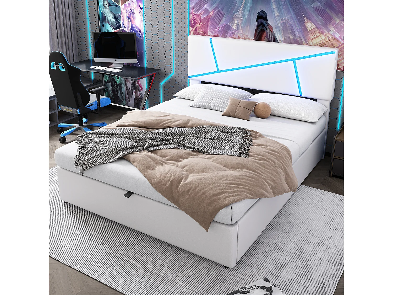 Comfortabel bed met LED-lichtstrip, 160*200 cm, wit