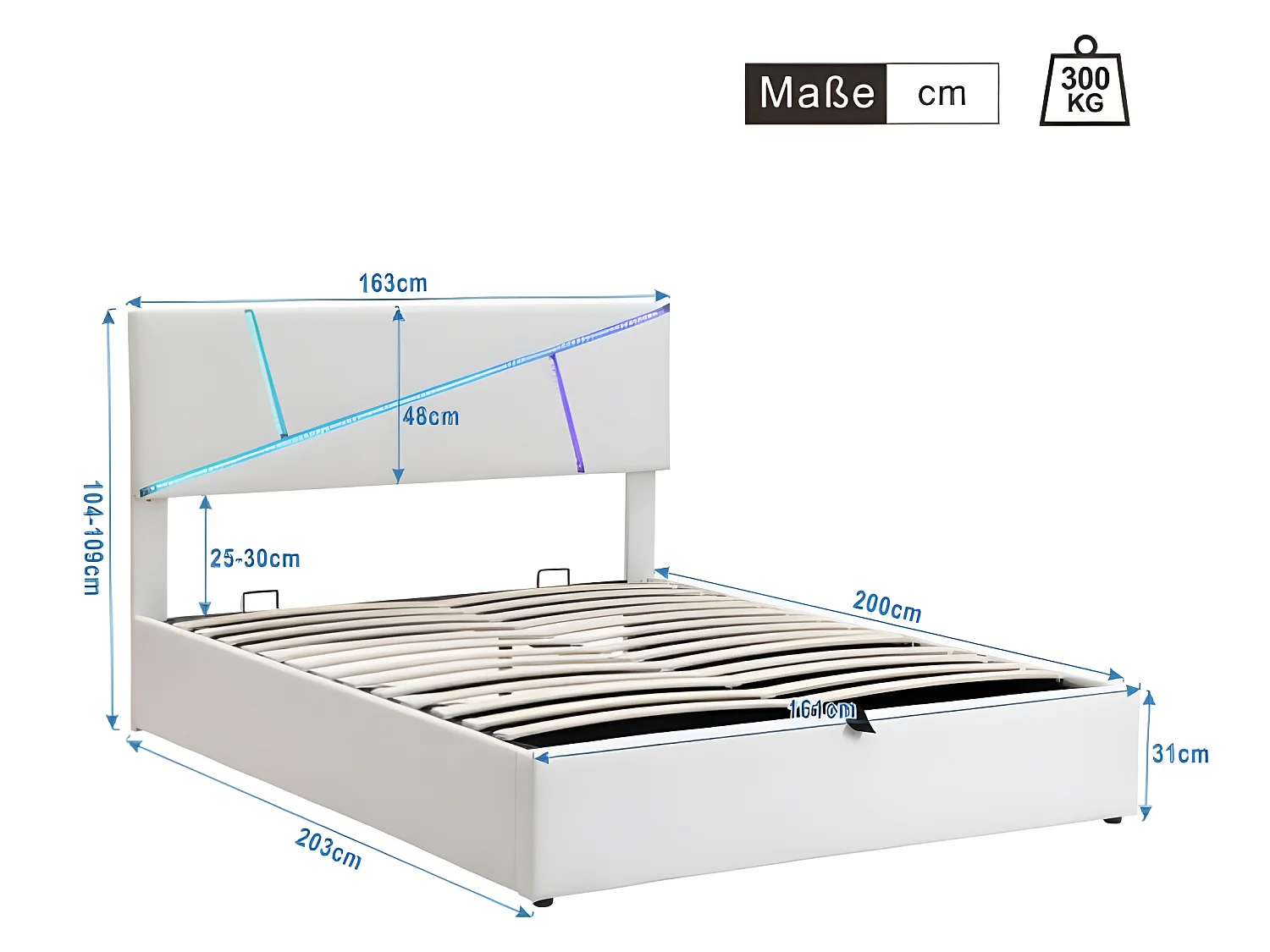 Comfortabel bed met LED-lichtstrip, 160*200 cm, wit