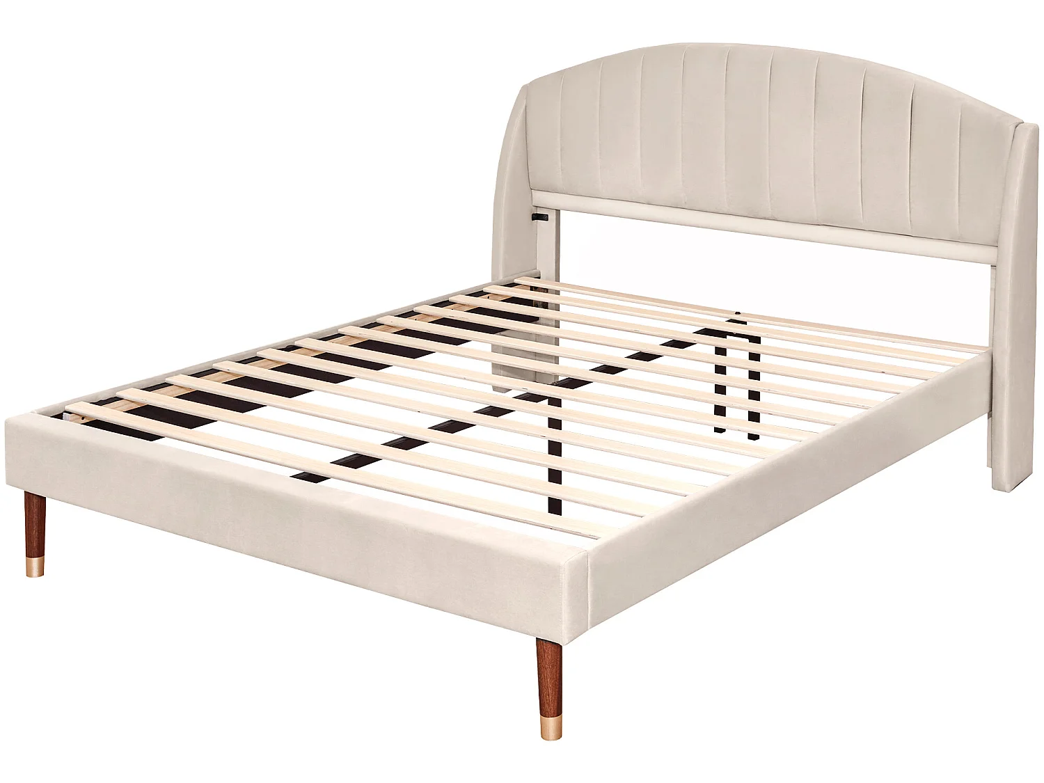 Cama con somier y cabecero, cama para adultos y jóvenes, soporte de madera, fácil montaje, terciopelo, beige 160*200