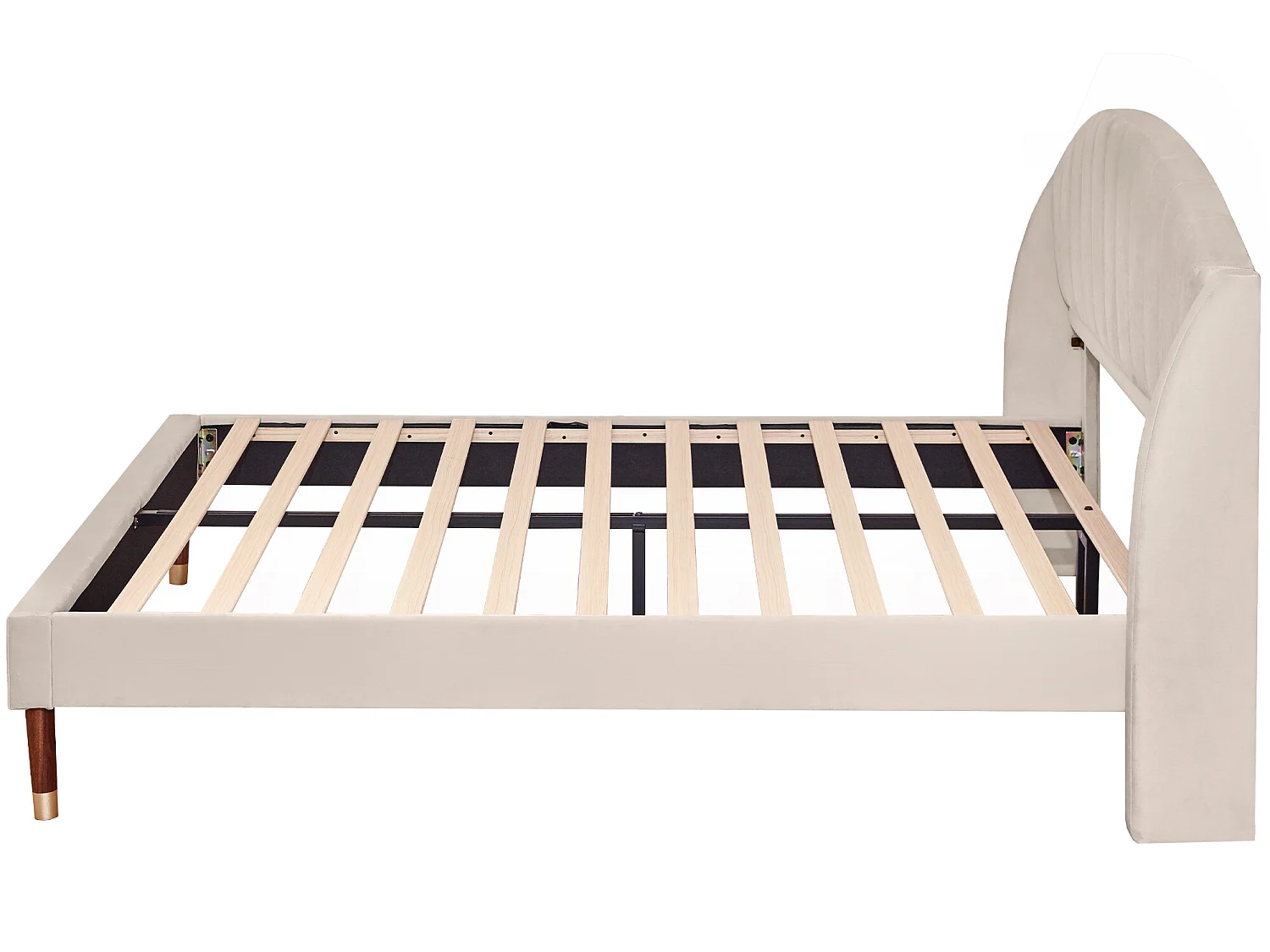 Cama con somier y cabecero, cama para adultos y jóvenes, soporte de madera, fácil montaje, terciopelo, beige 160*200