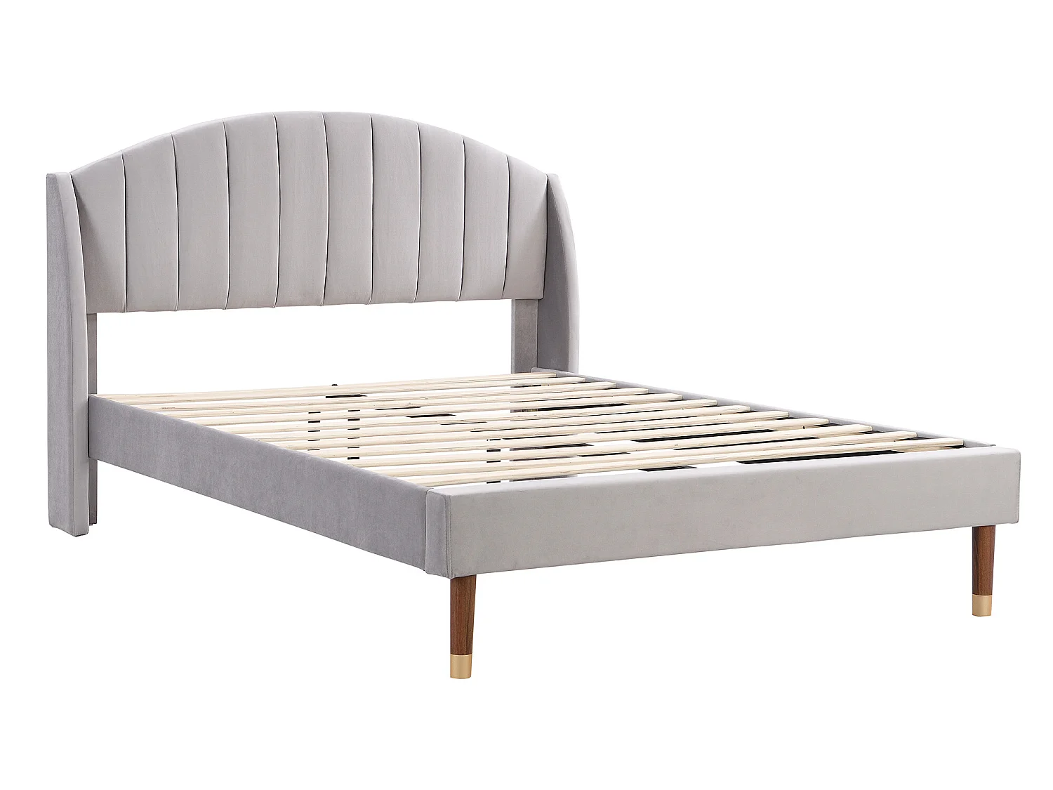 Lit avec sommier à lattes et tête de lit, lit pour adultes et adolescents, support en bois, montage facile, velours,gris