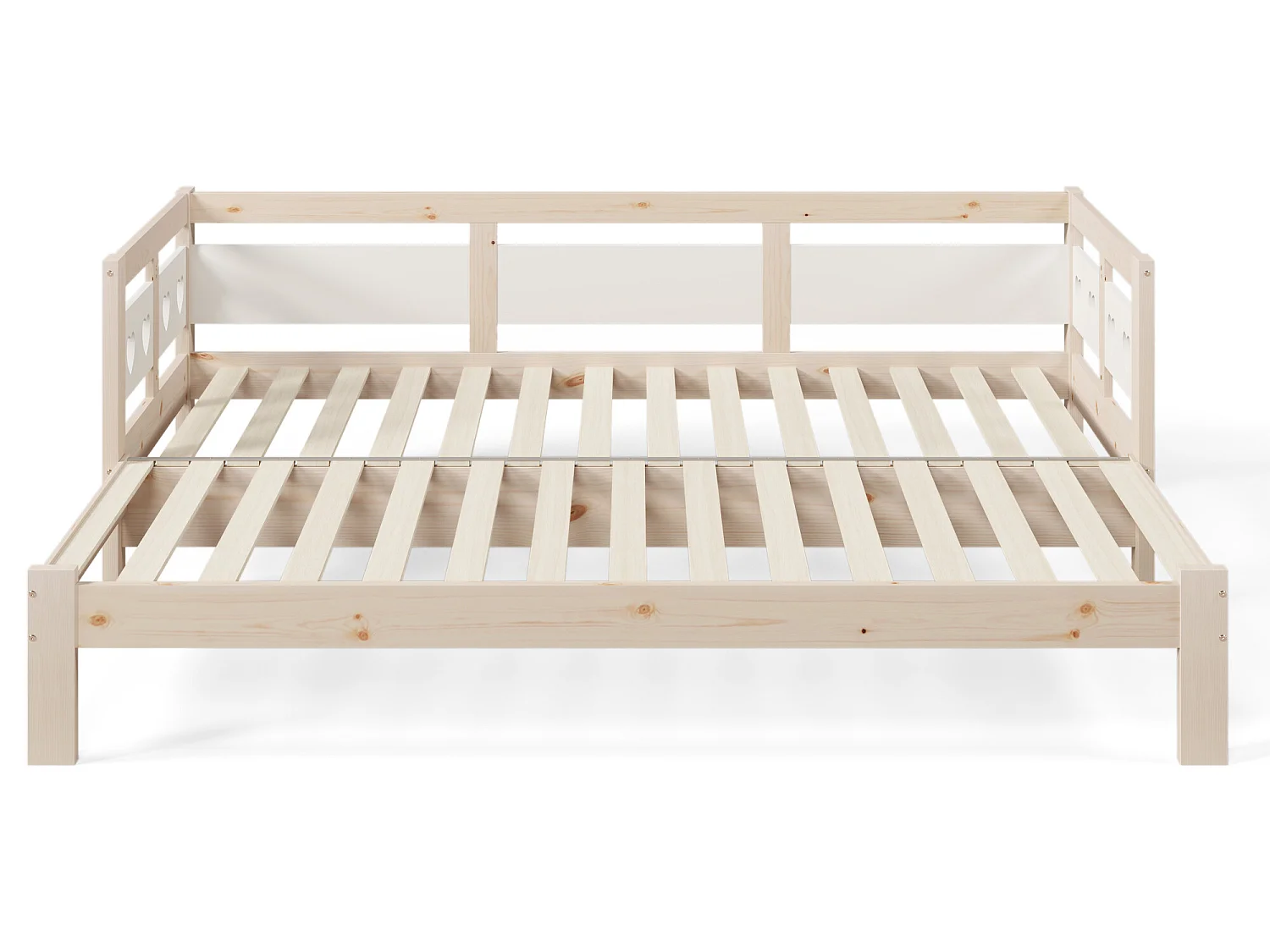 Tumbona en forma de corazón, cama nido de pino macizo, blanco y natural