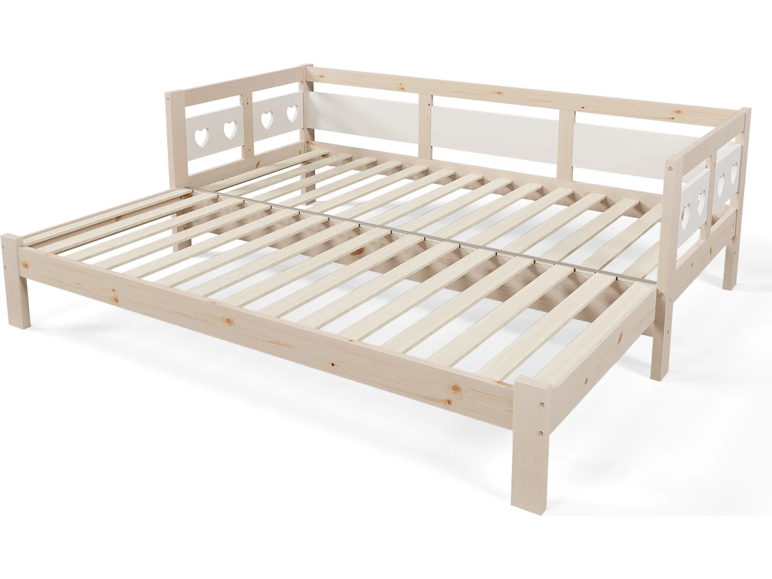 Tumbona en forma de corazón, cama nido de pino macizo, blanco y natural