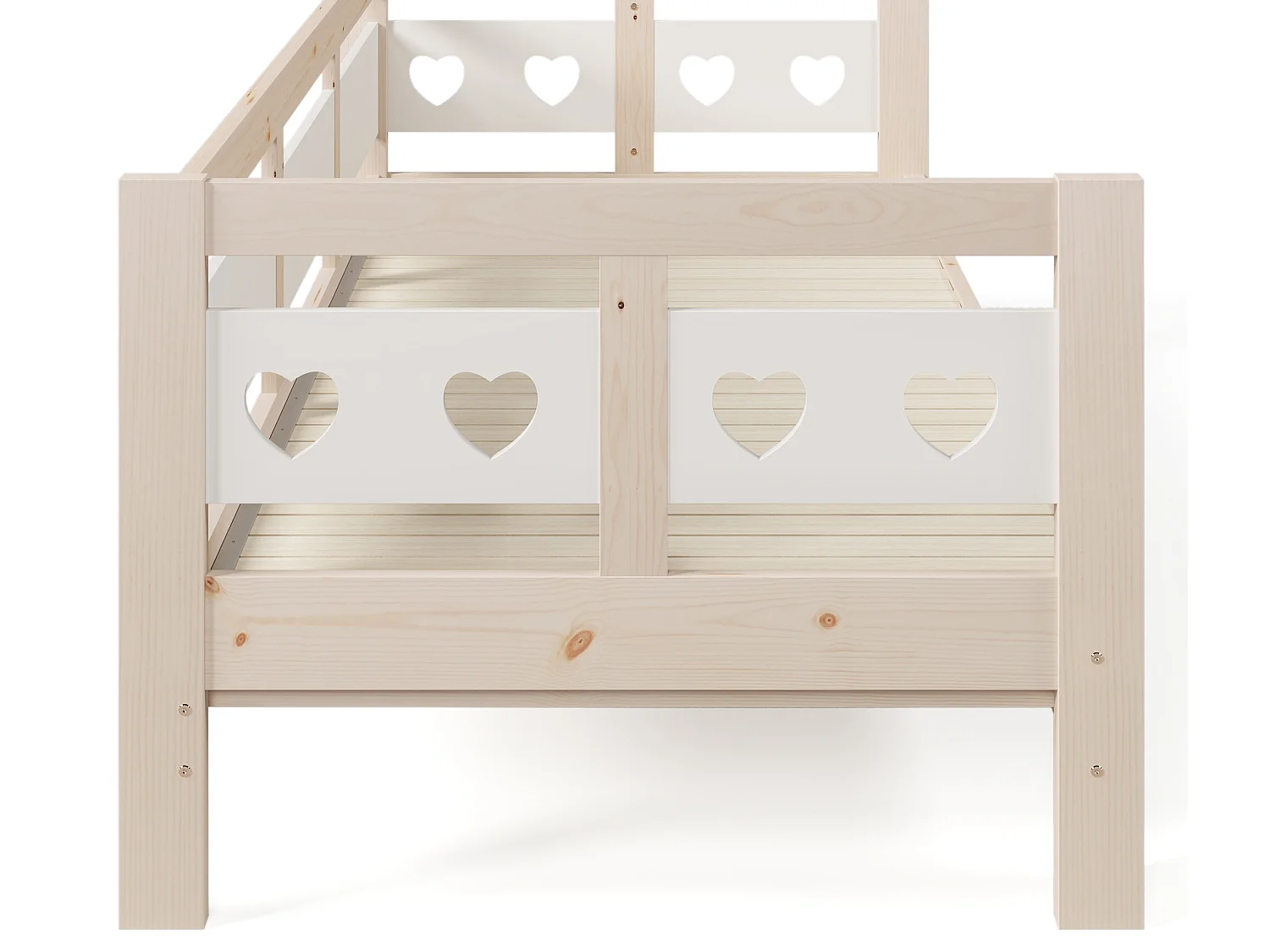 Tumbona en forma de corazón, cama nido de pino macizo, blanco y natural