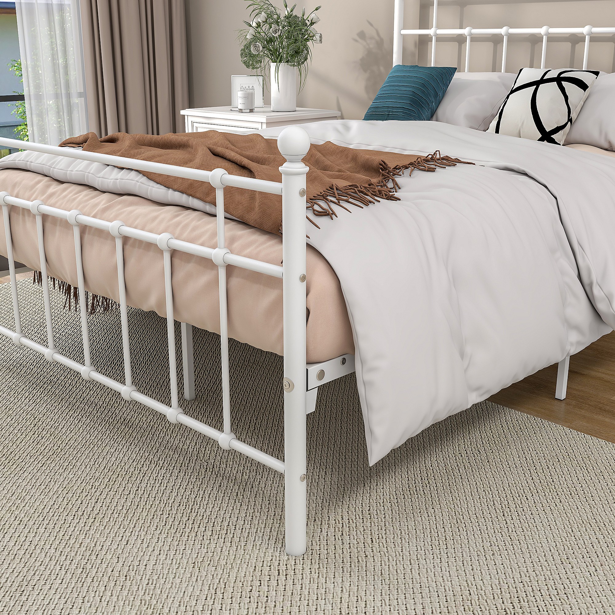 Letto In Metallo Con Testiera Singola, Giroletto Ospite, Nero  140 X 190 Cm 1