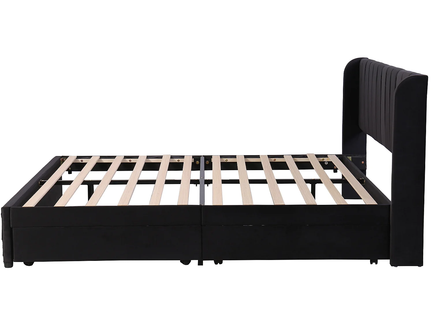 Lit 180 x 200 cm en velours avec sommier à lattes, dossier et 2 tiroirs de rangement - noir