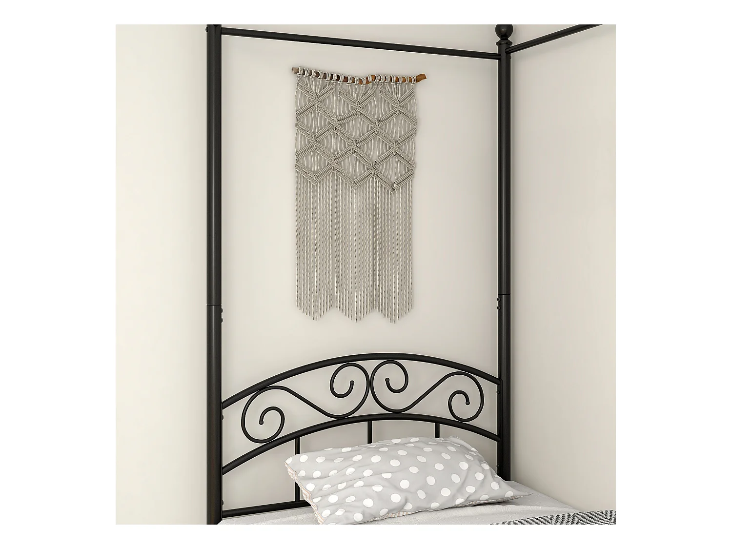 Metalen bed met ijzeren hemel, klassiek design, zwart 90x190cm