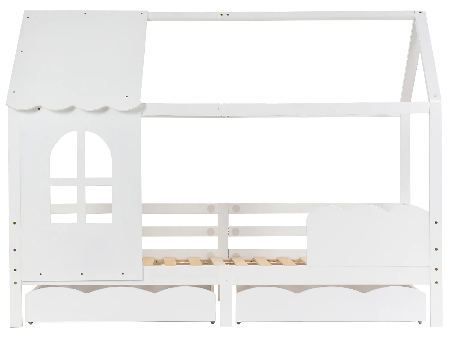 Kinderhuisbed met beschermbarrière, opberglades, wit 200x90cm