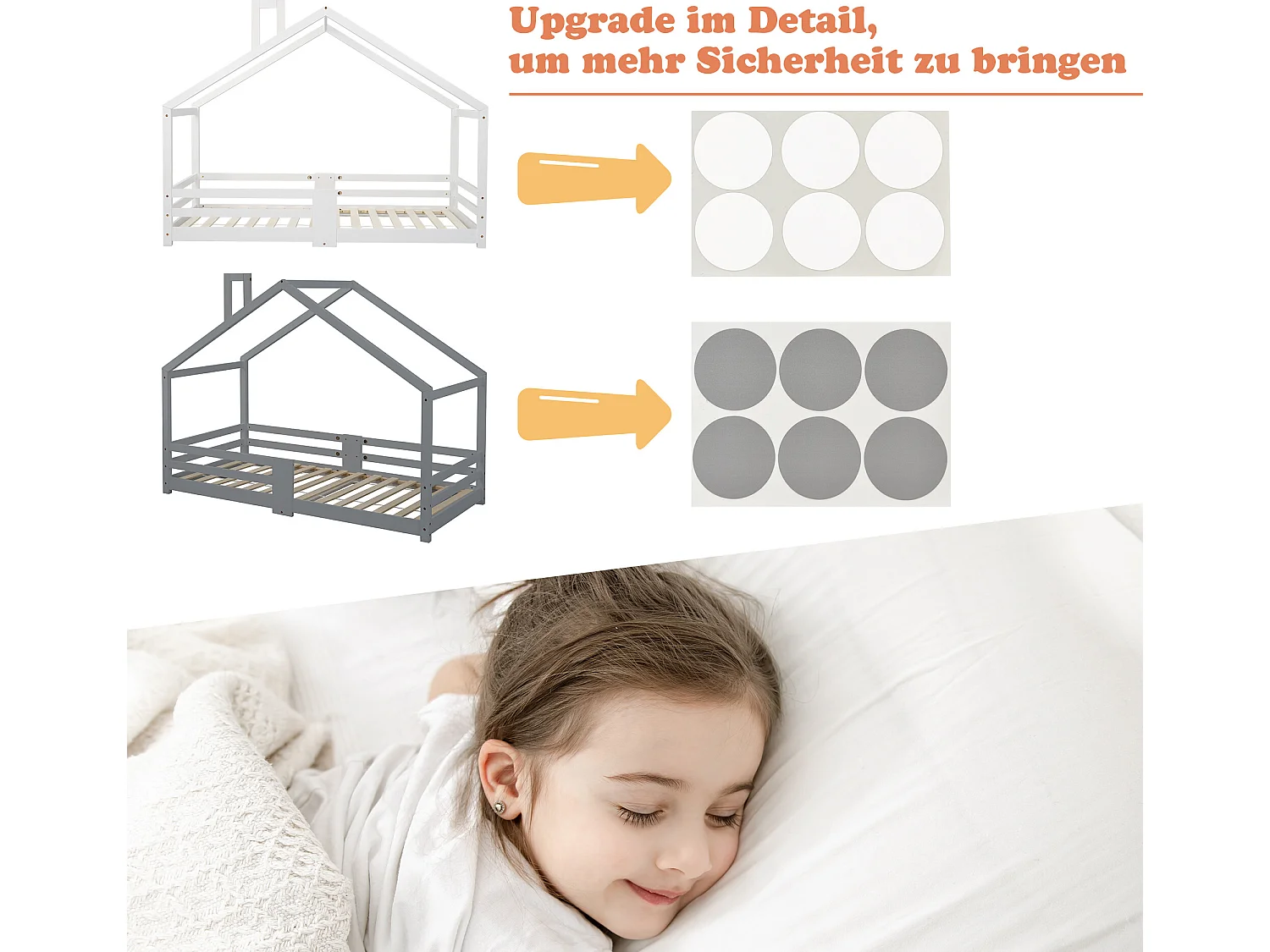 House Cama infantil con chimenea, barrera anticaídas, robusta base de pino, 90 x 200 cm, gris (sin colchón)