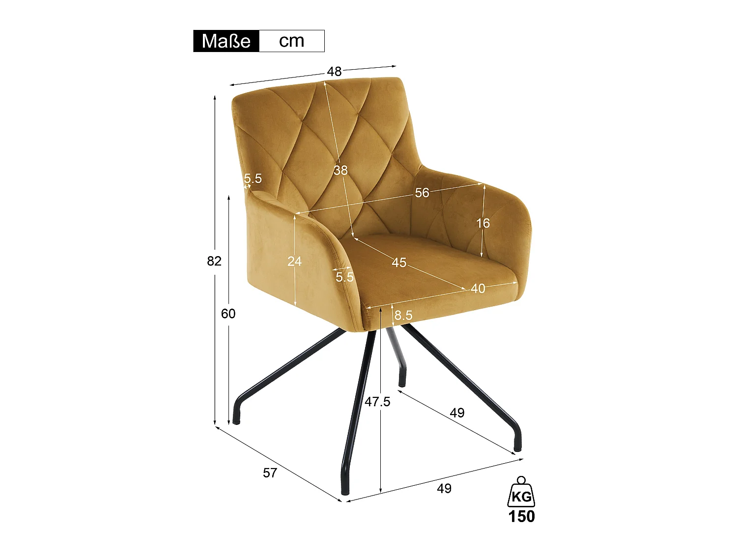 2 eetkamerstoelen met ruitpatroon, gele 4-poots gestoffeerde stoel