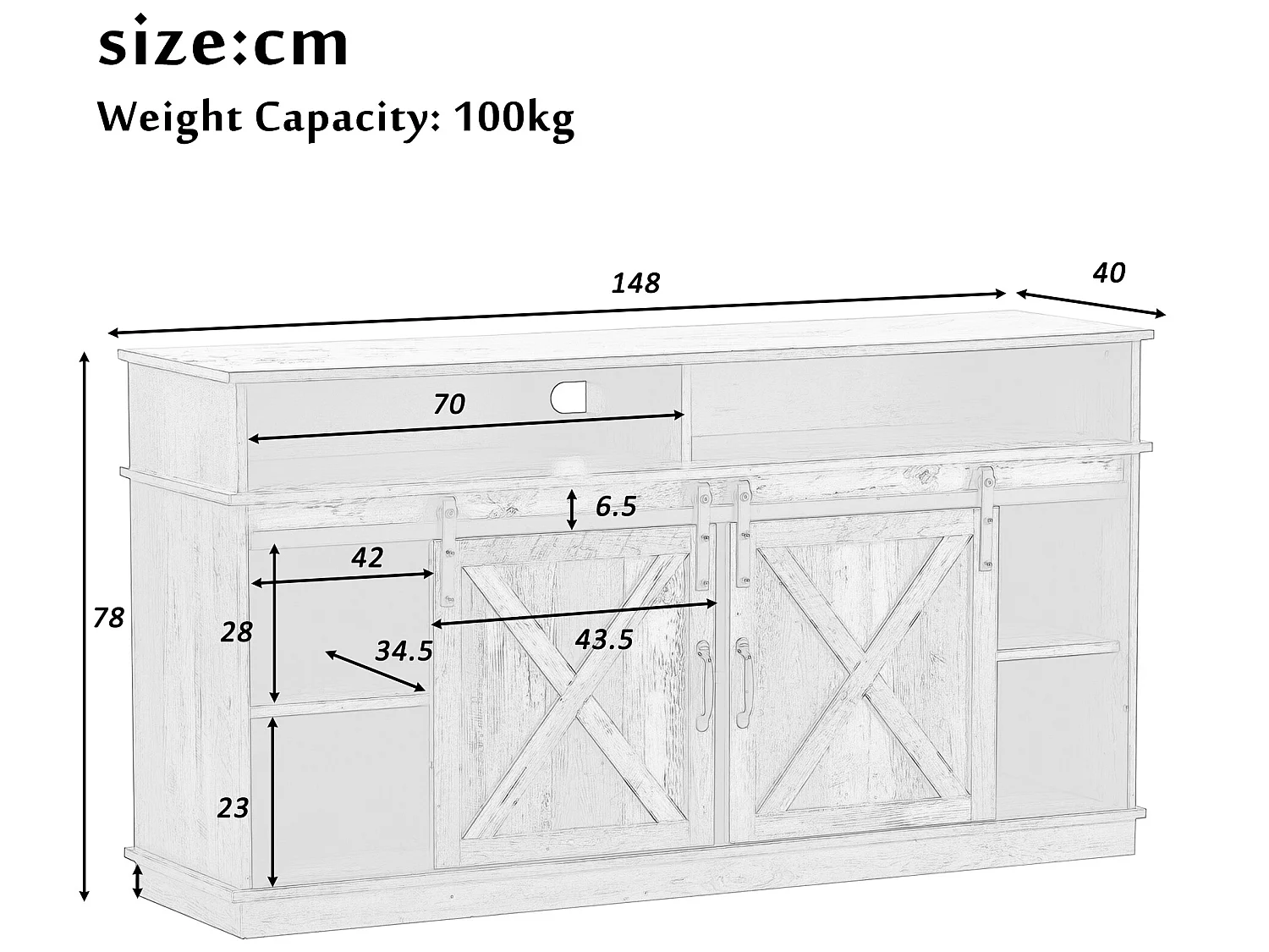 TV-meubel met klassieke schuifdeuren, planken 148 * 40 * 78 cm