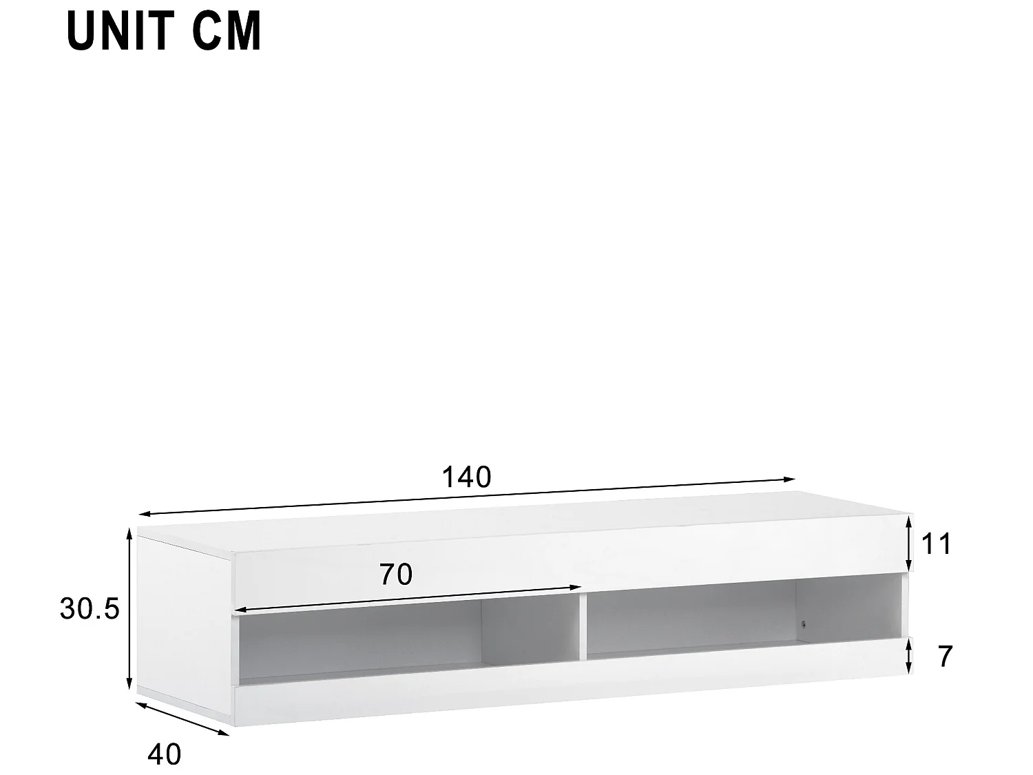 Meuble tv led blanc avec éclairage led, meuble tv moderne 140x40x30.5cm blanc