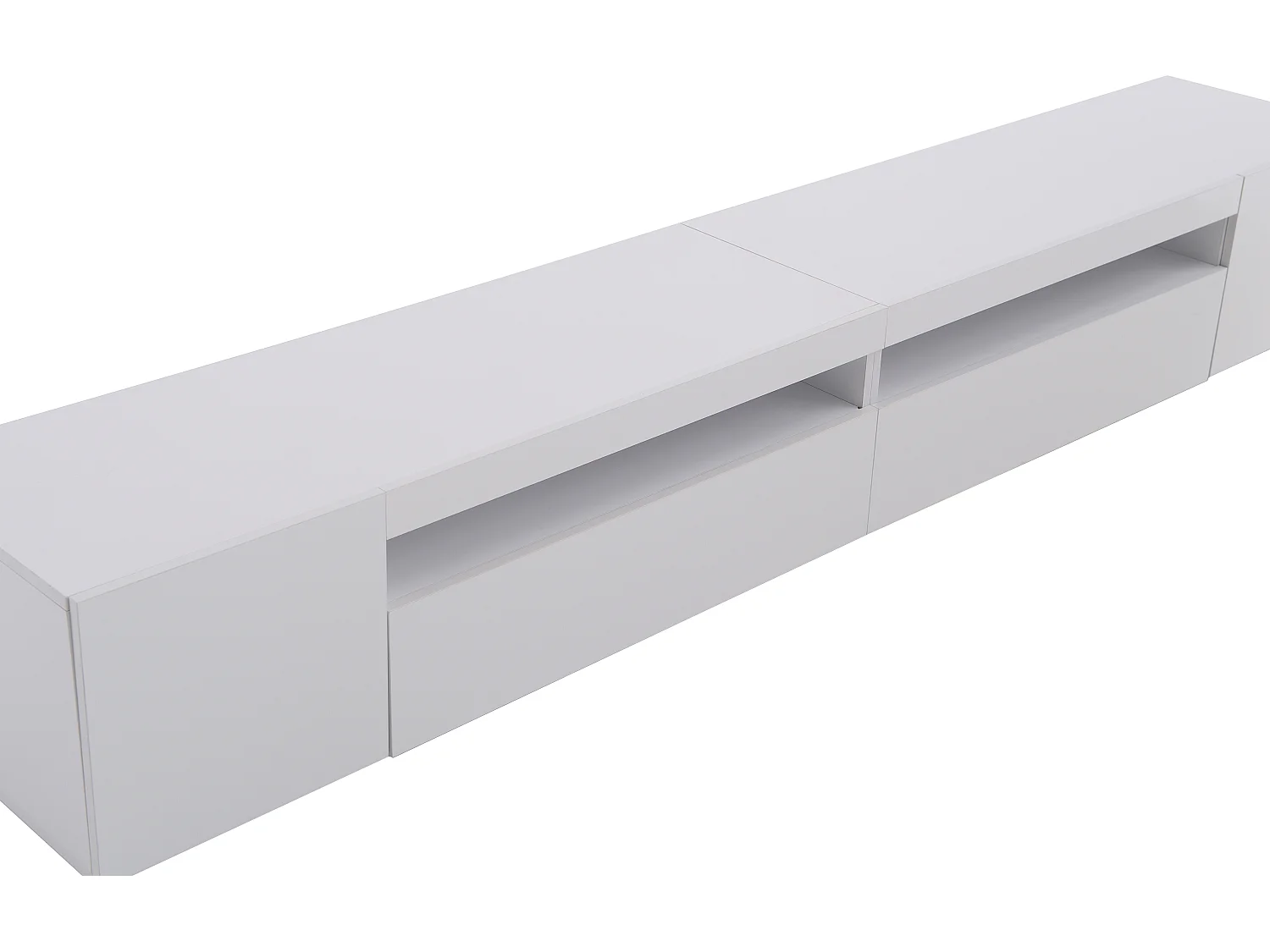 Mueble de TV blanco moderno con iluminación LED variable, comedor 240cm