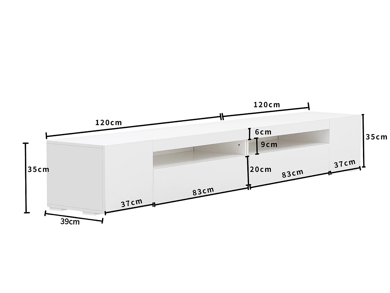 Modern wit TV-meubel met variabele LED-verlichting, eetkamer 240cm