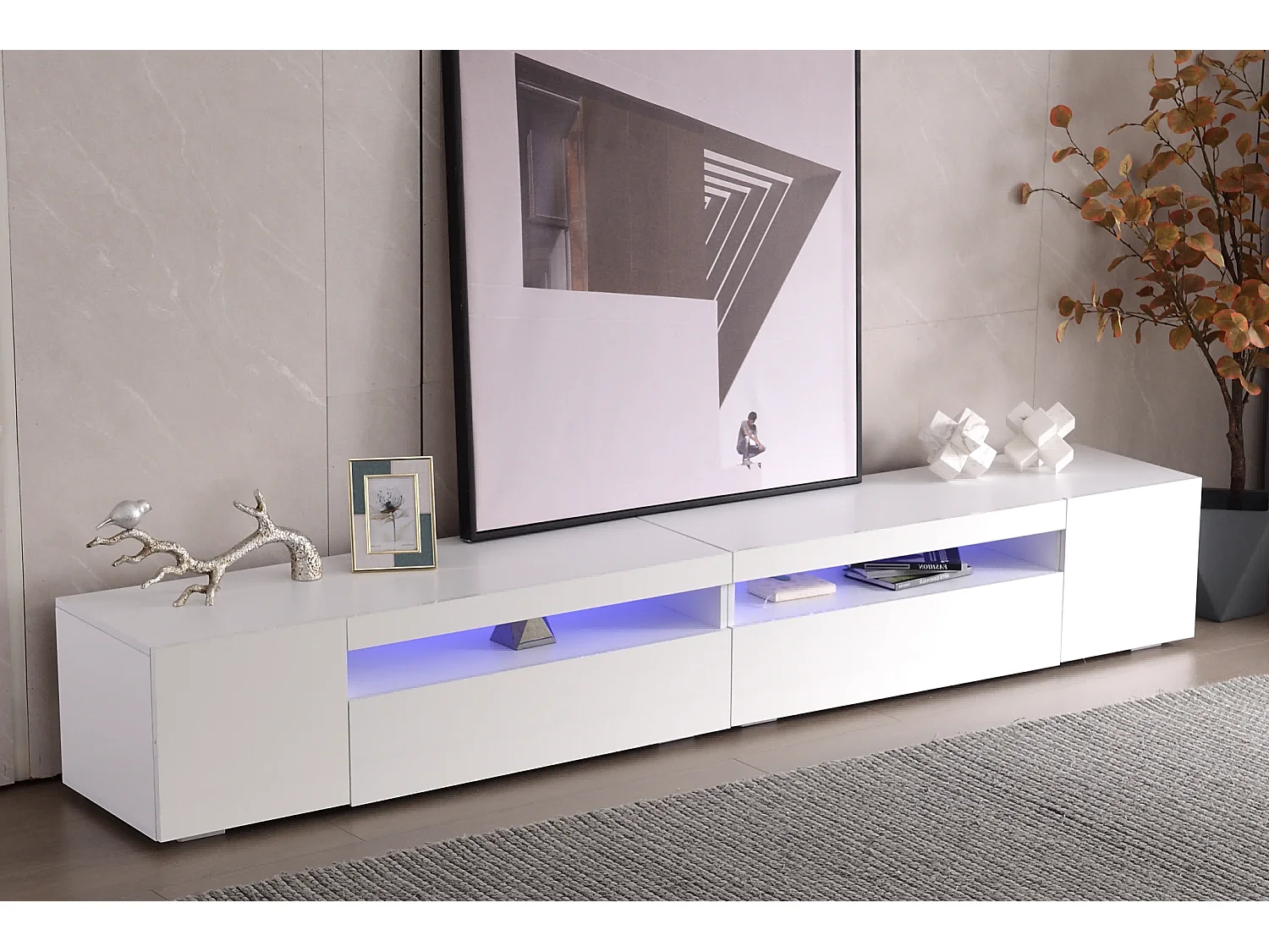 Modern wit TV-meubel met variabele LED-verlichting, eetkamer 240cm