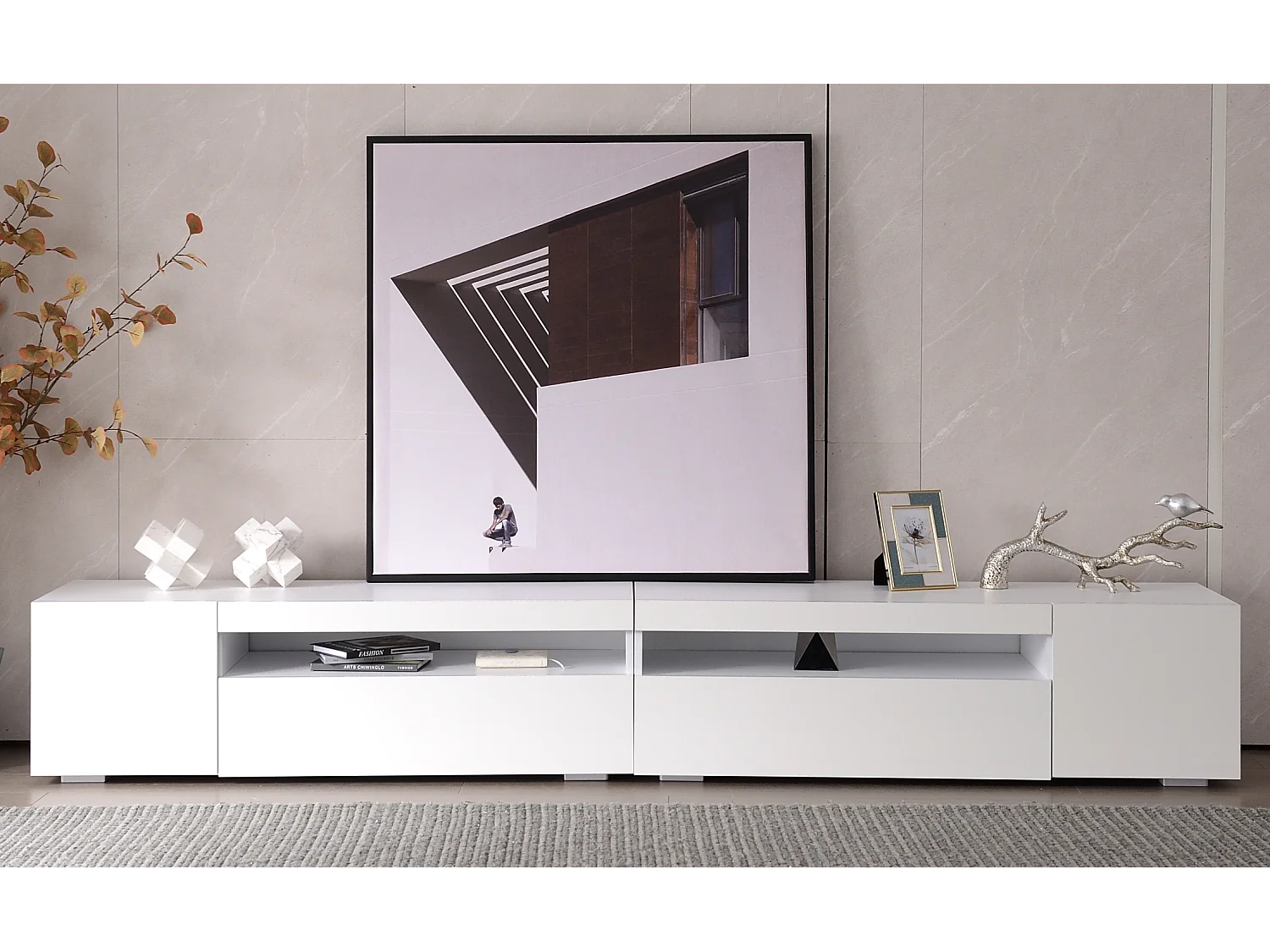 Modern wit TV-meubel met variabele LED-verlichting, eetkamer 240cm