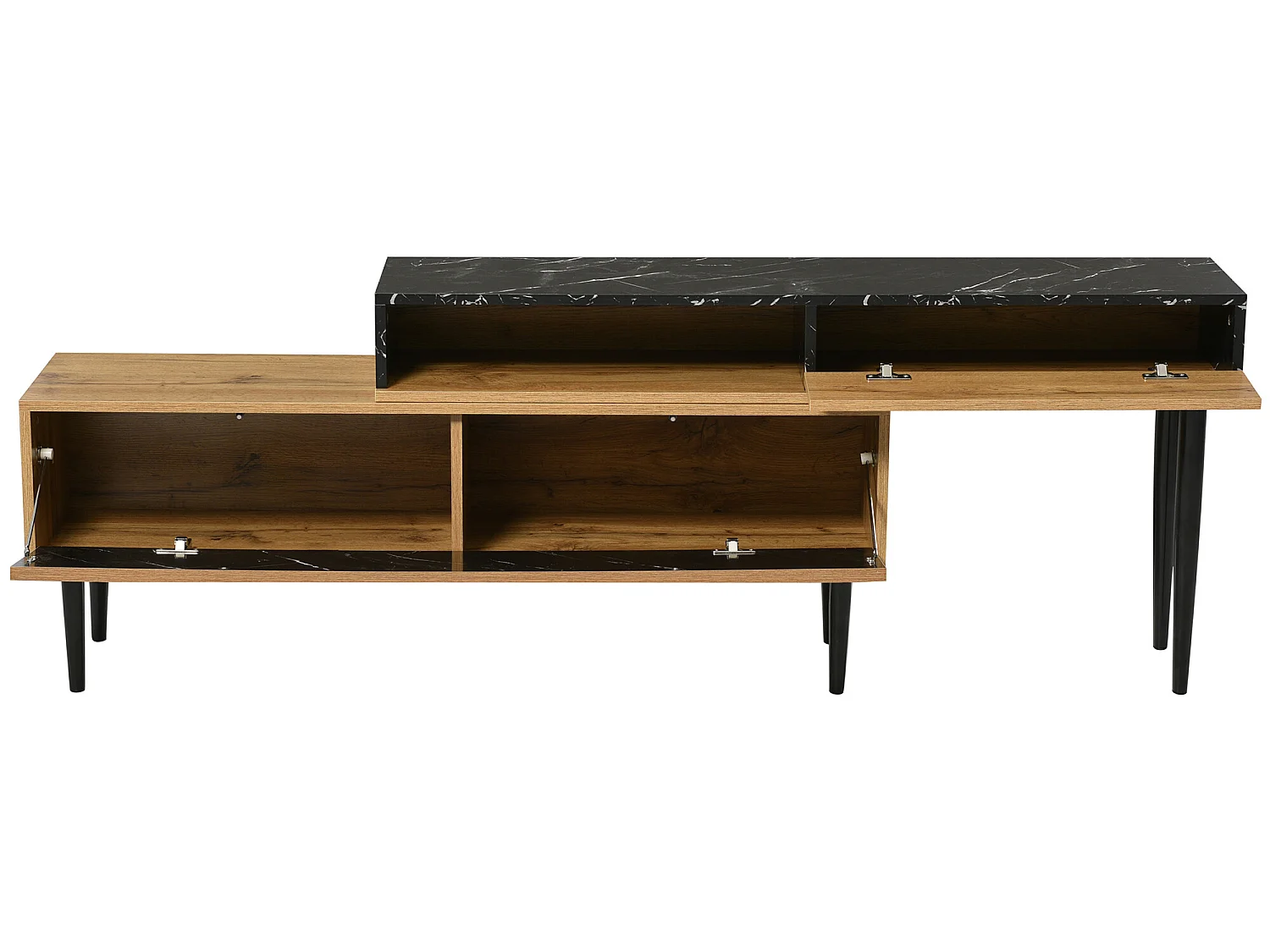 Mueble para TV moderno con diseño de mármol y vetas de madera, madera oscura