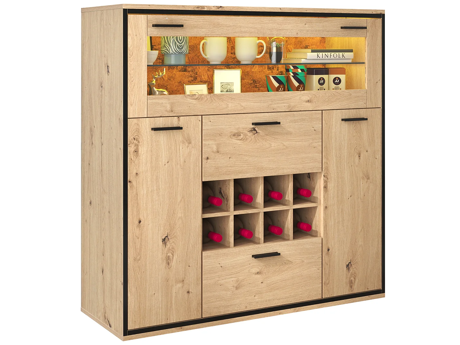 Elegant tv-meubel met dubbele deuren, plank van natuurlijk glas