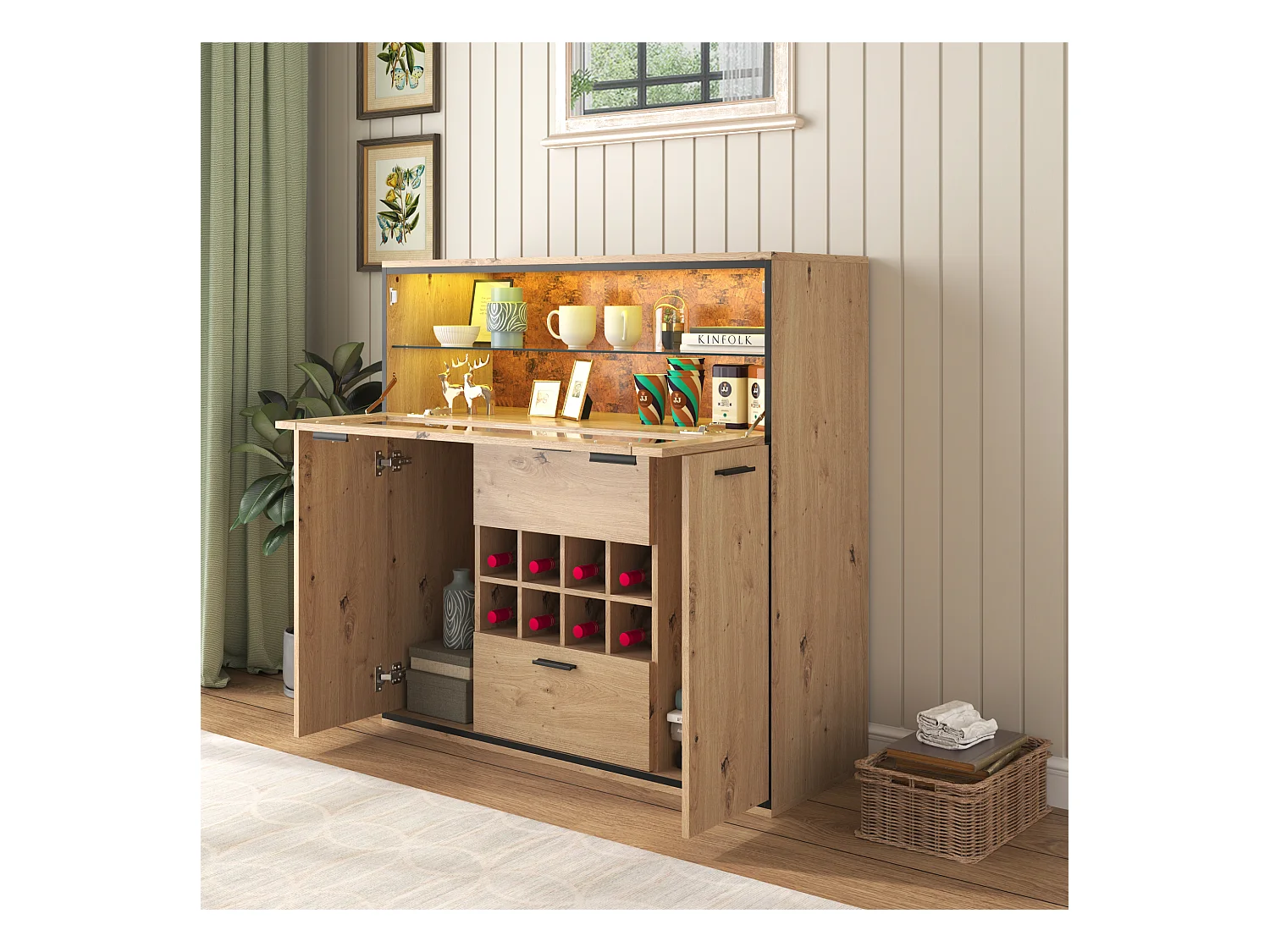 Eleganter TV-Schrank mit Doppeltüren, Regal aus Naturglas