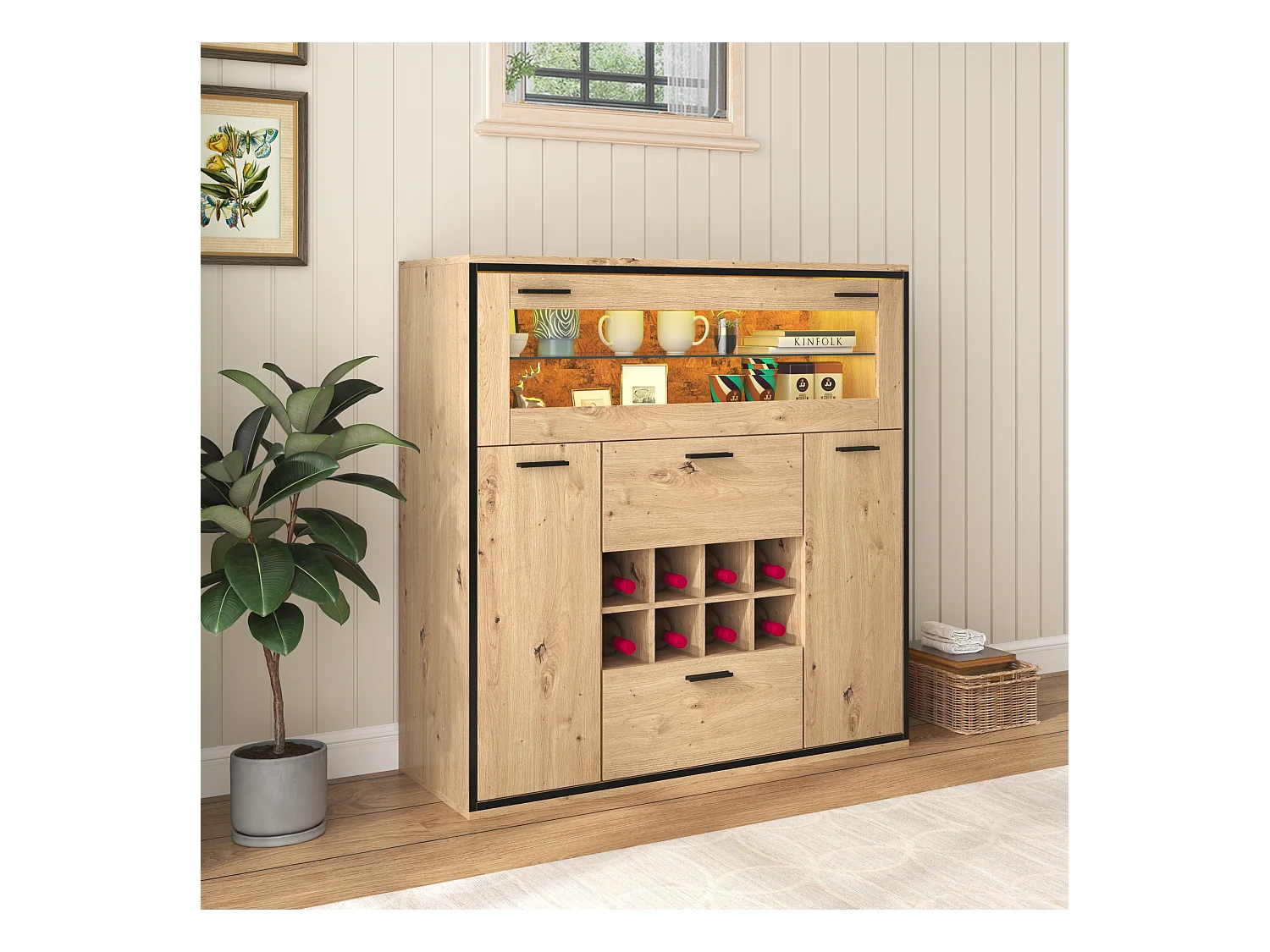 Eleganter TV-Schrank mit Doppeltüren, Regal aus Naturglas
